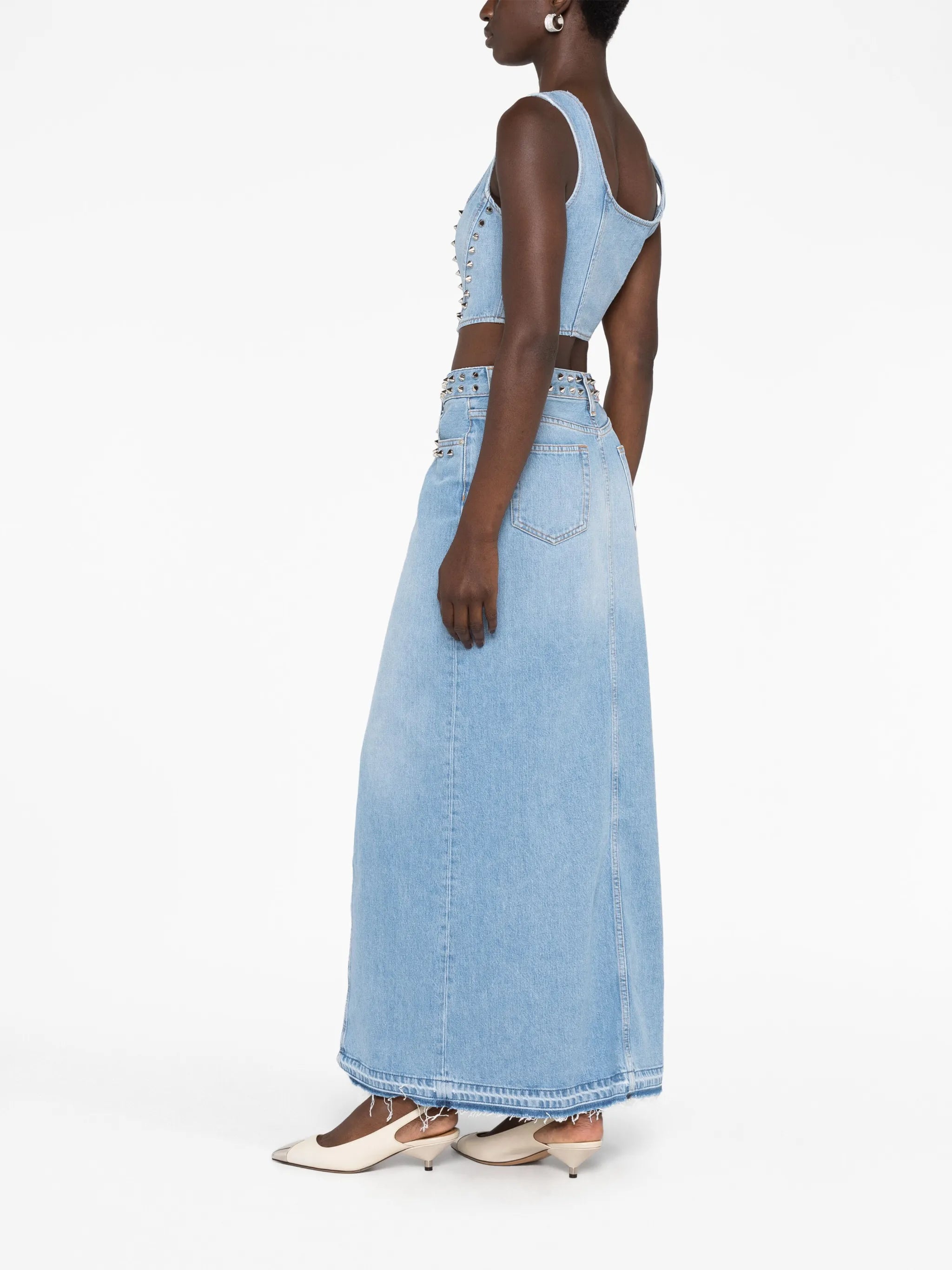 studded denim bustier top