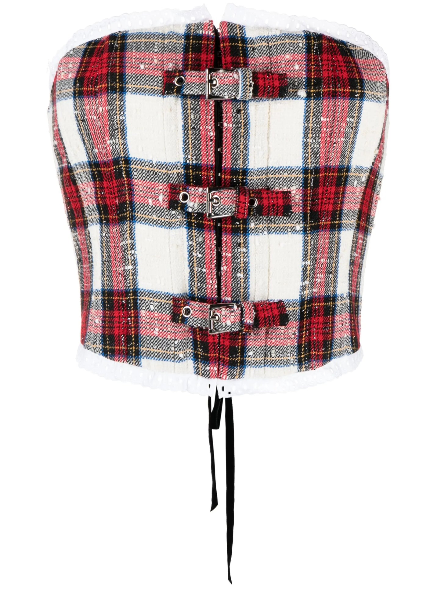 tartan-print strapless bandeau top