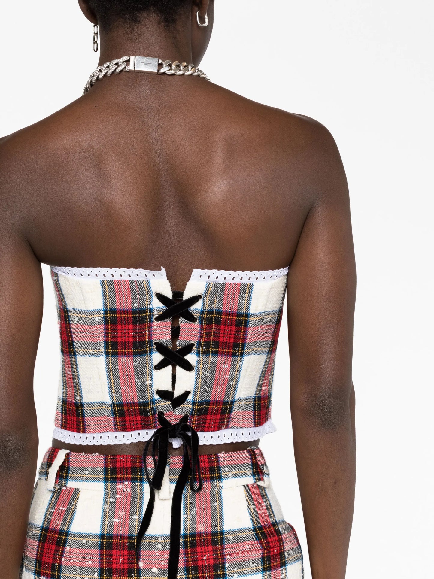 tartan-print strapless bandeau top
