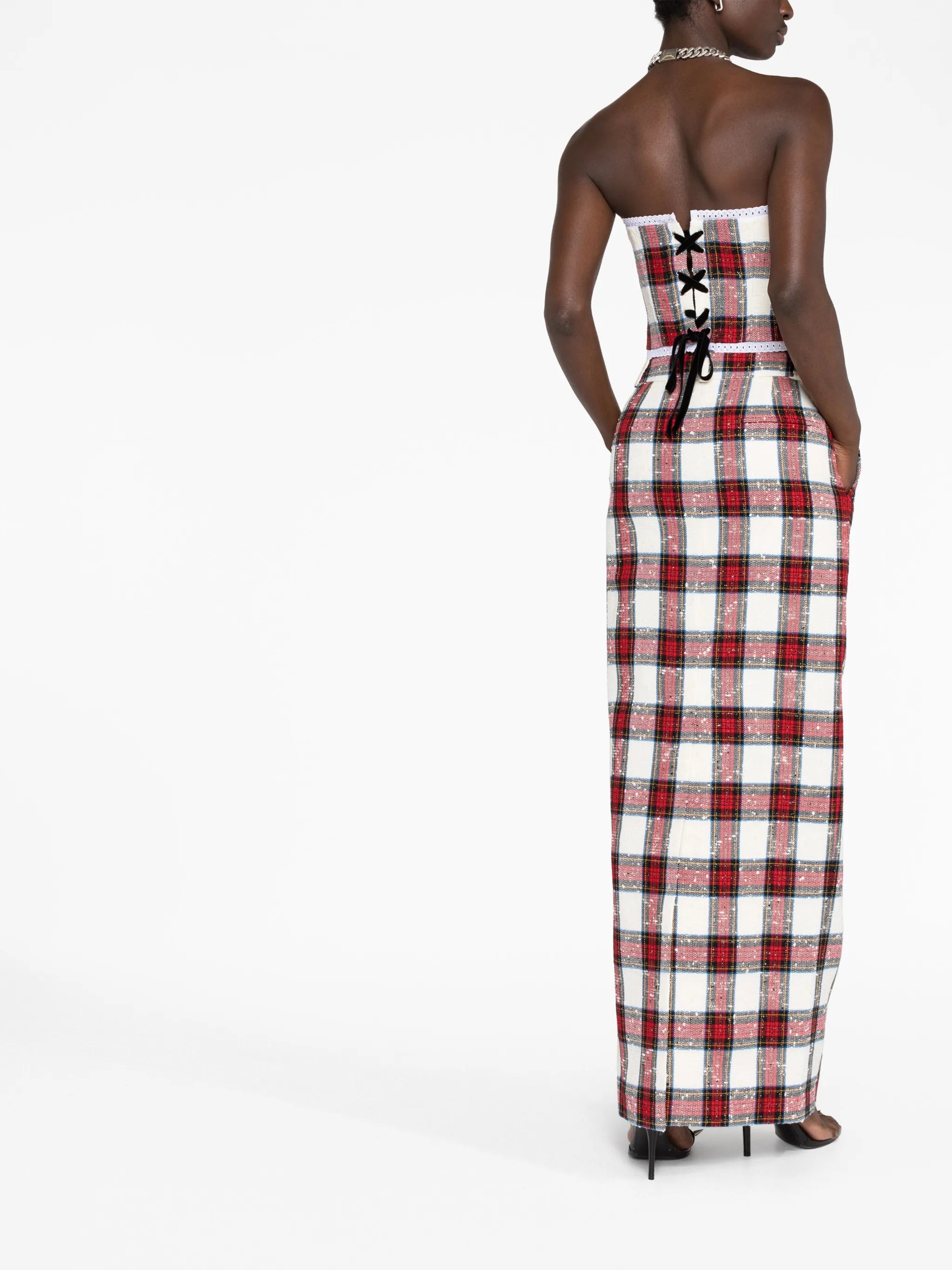 tartan-print strapless bandeau top