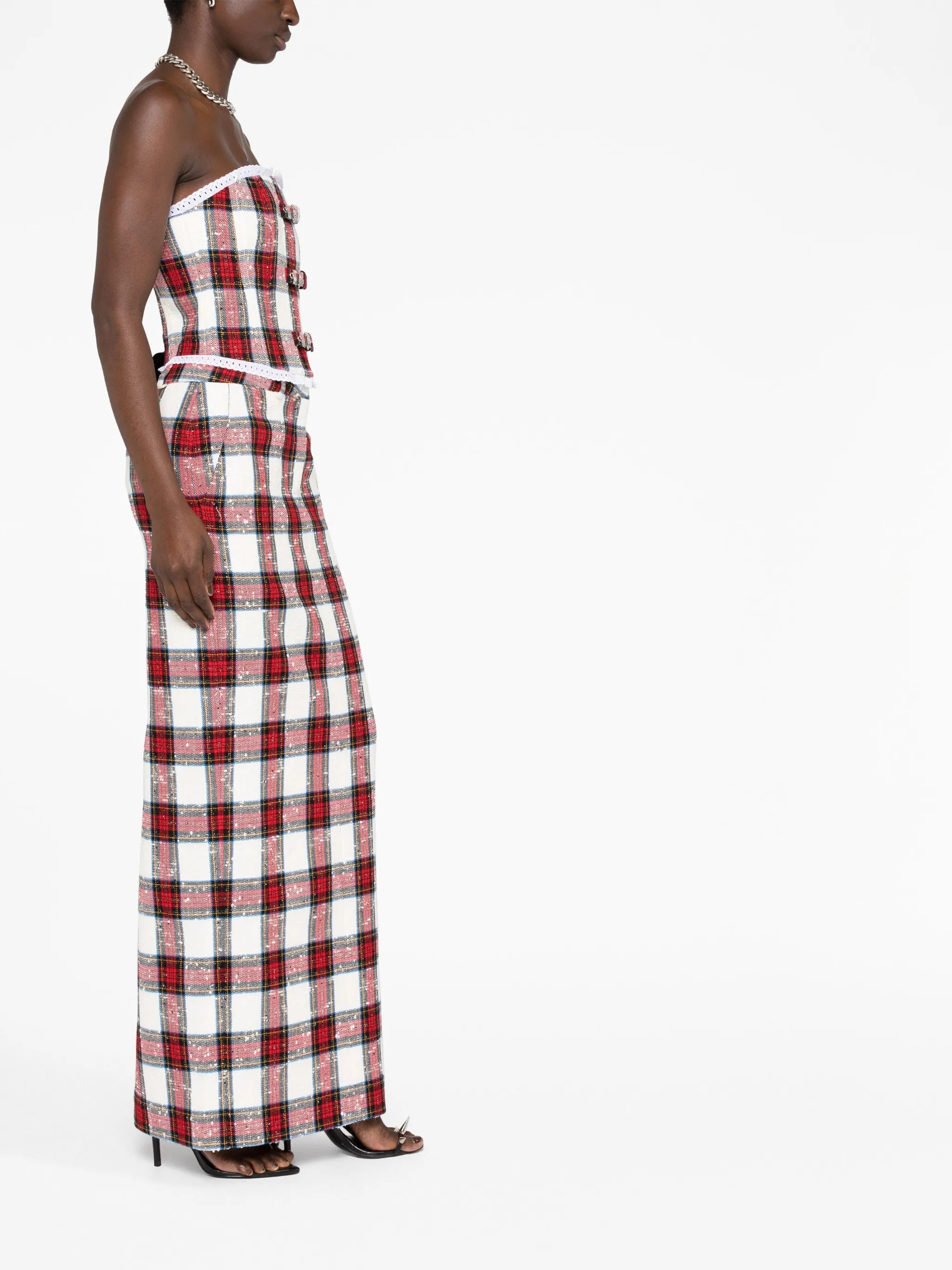 tartan-print strapless bandeau top