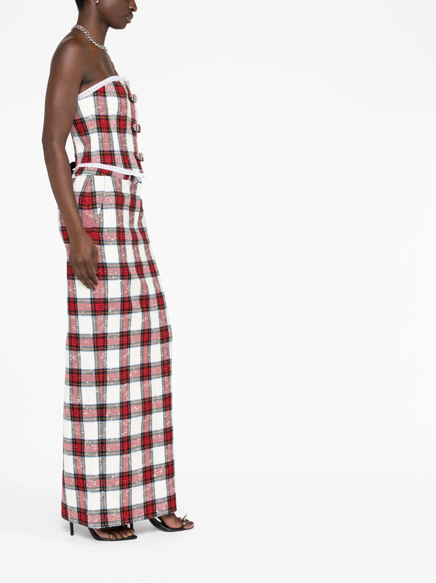 tartan-print strapless bandeau top