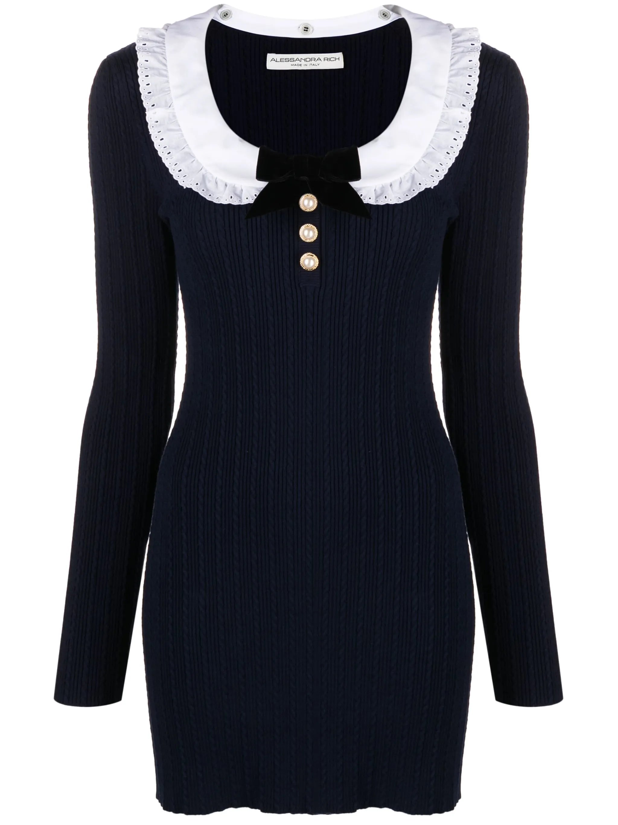 lace-collar ribbed-knit minidress