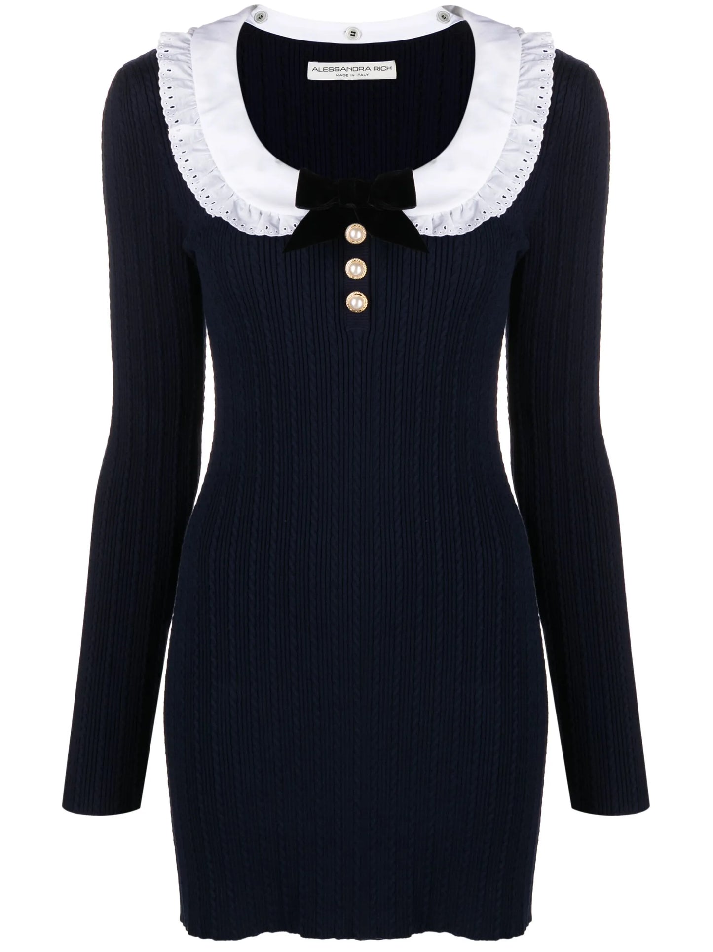 lace-collar ribbed-knit minidress