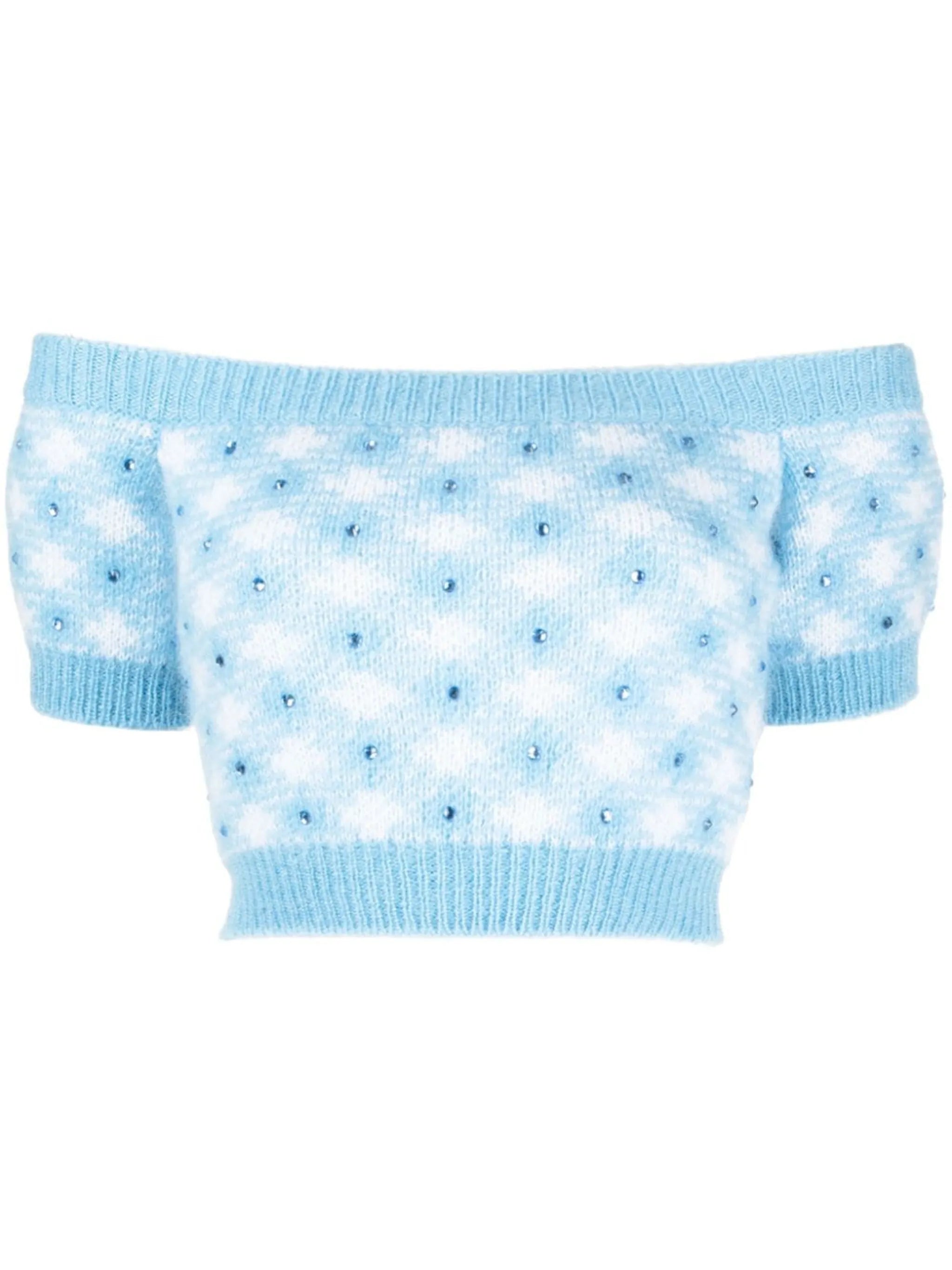 vichy-print knitted top