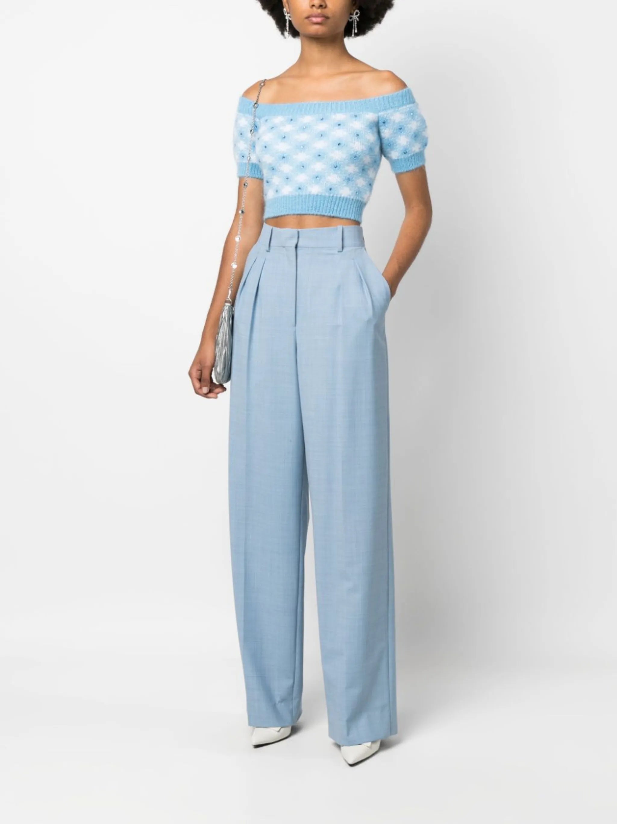 vichy-print knitted top