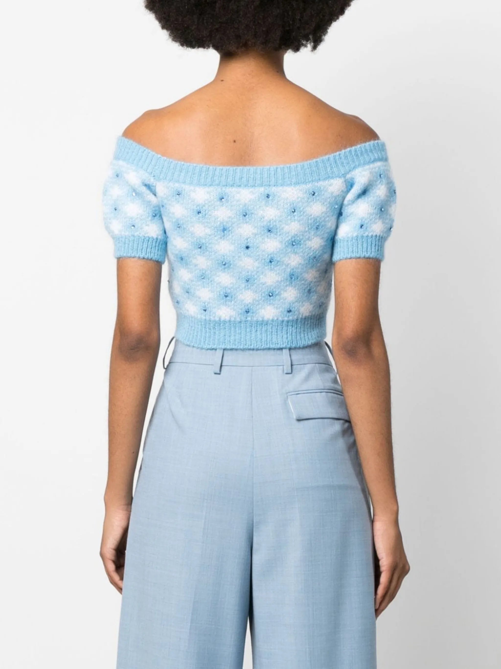 vichy-print knitted top