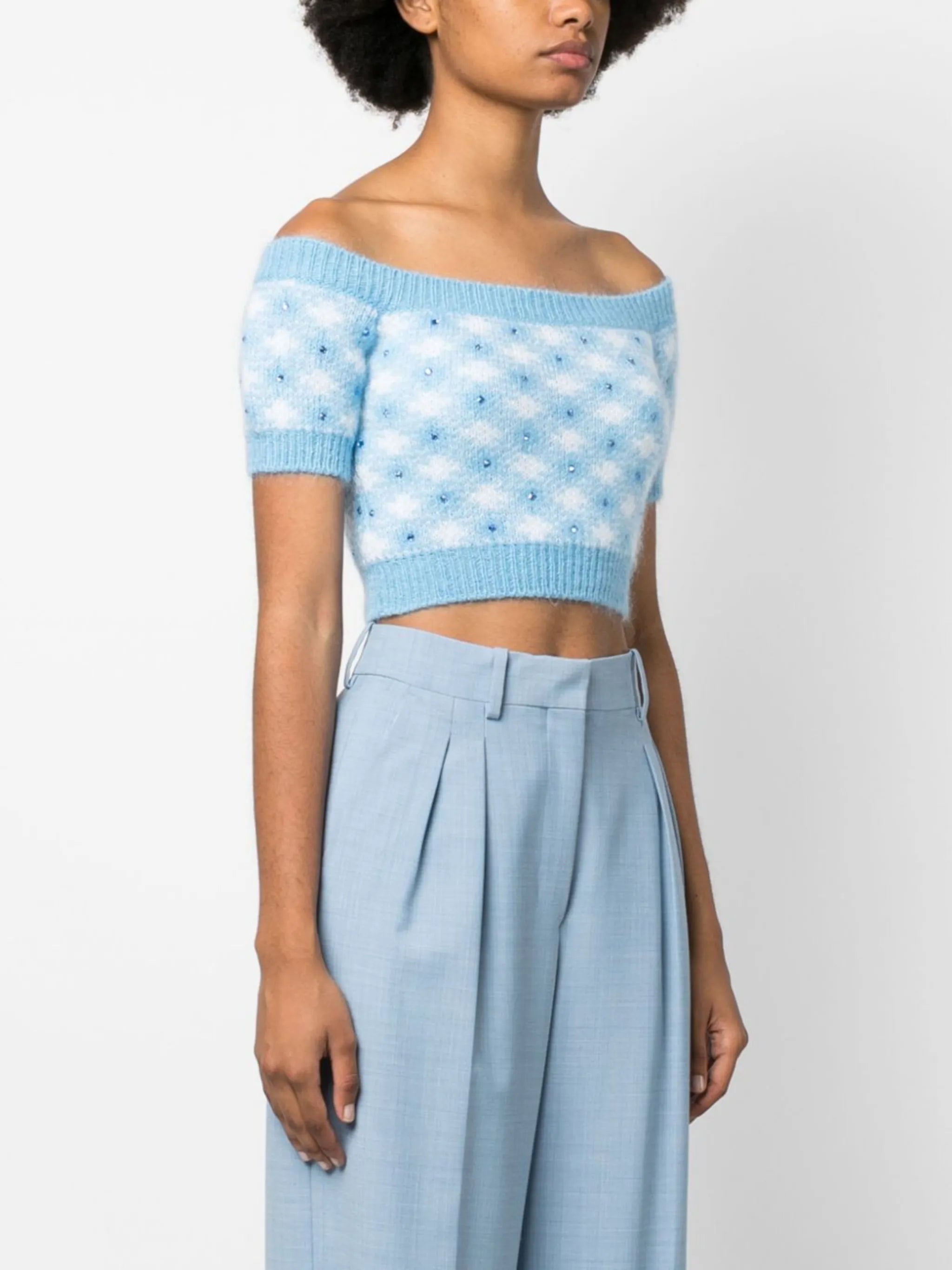 vichy-print knitted top