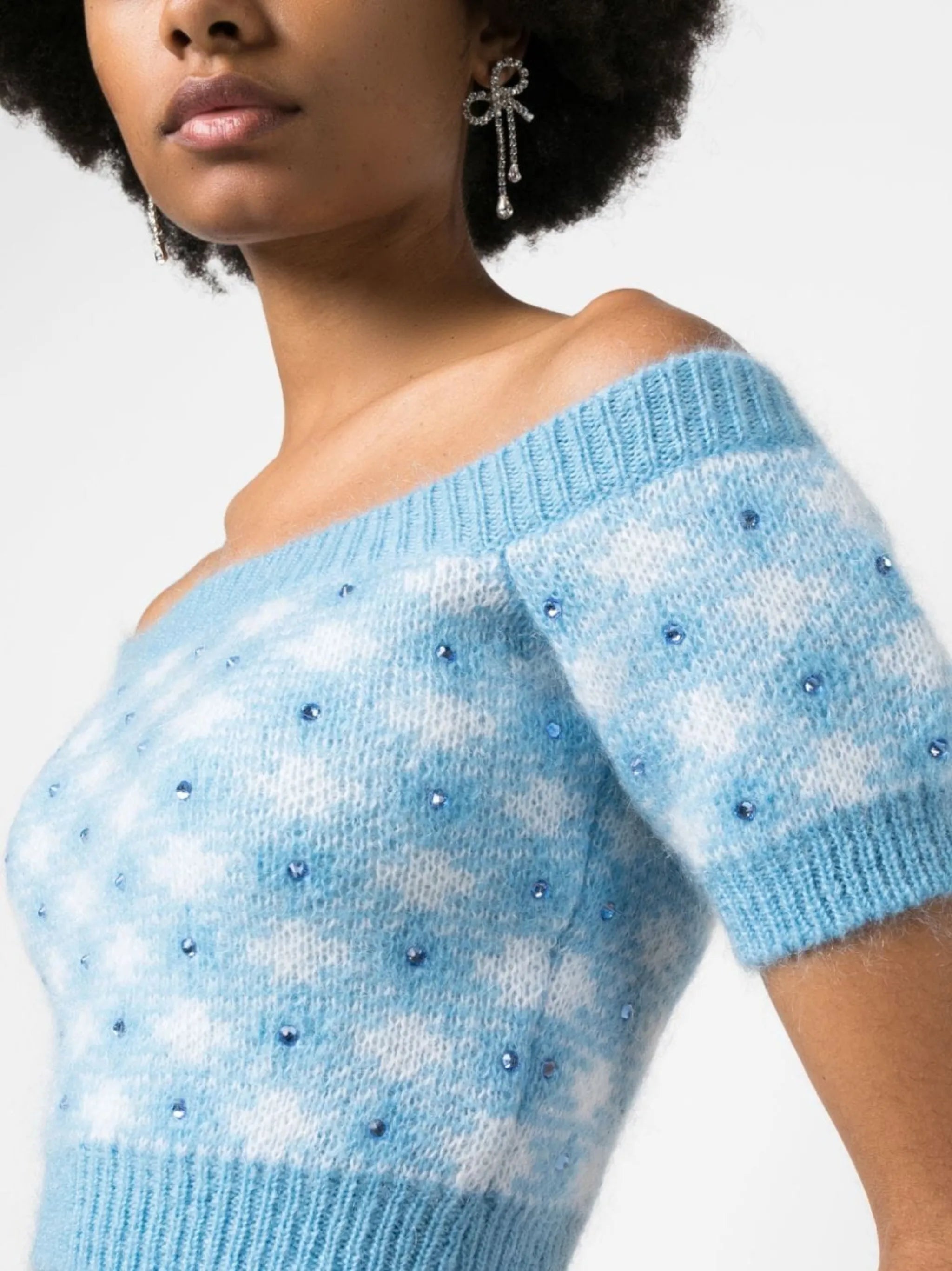 vichy-print knitted top