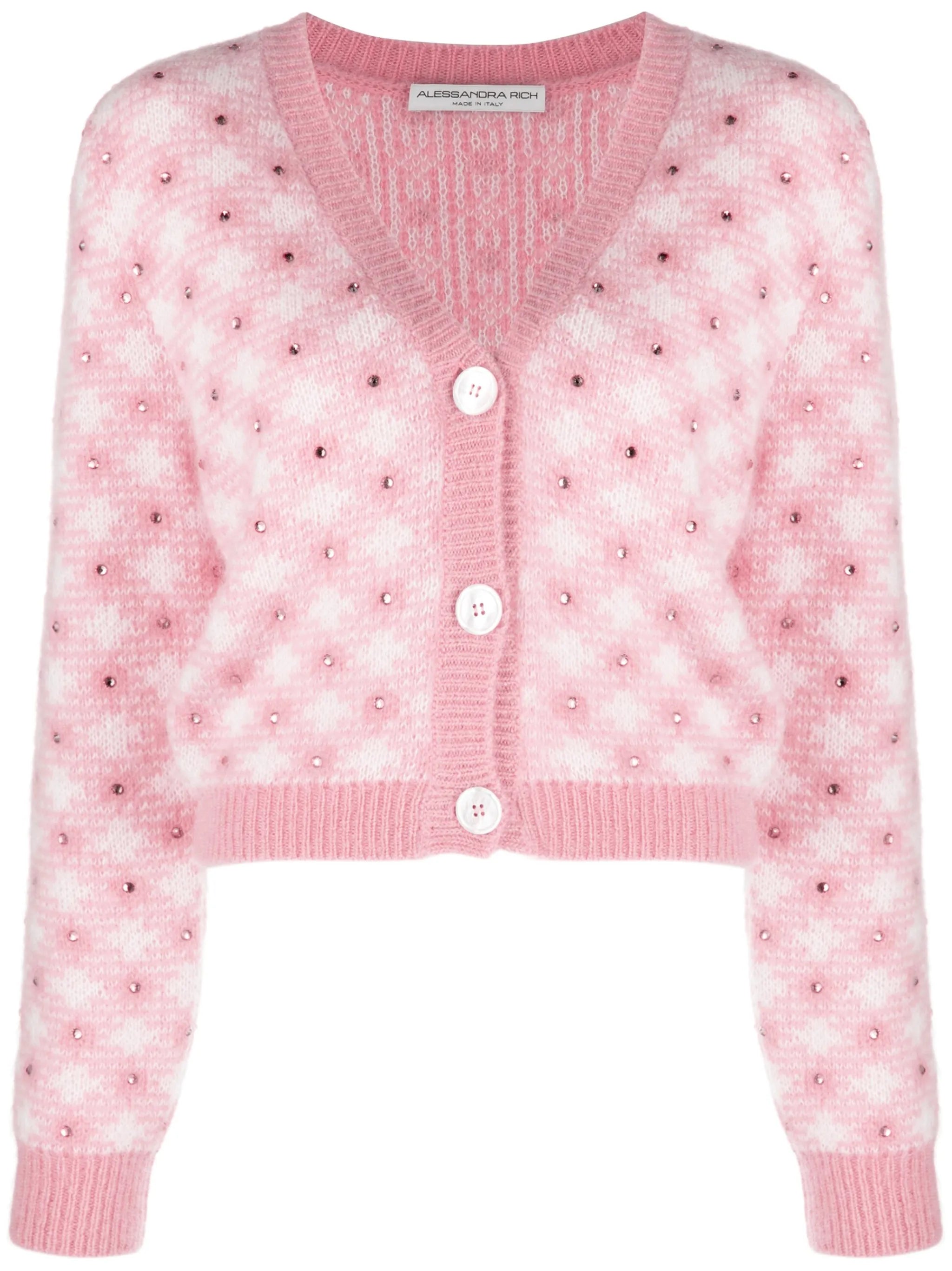 rhinestone-embellished gingham cardigan