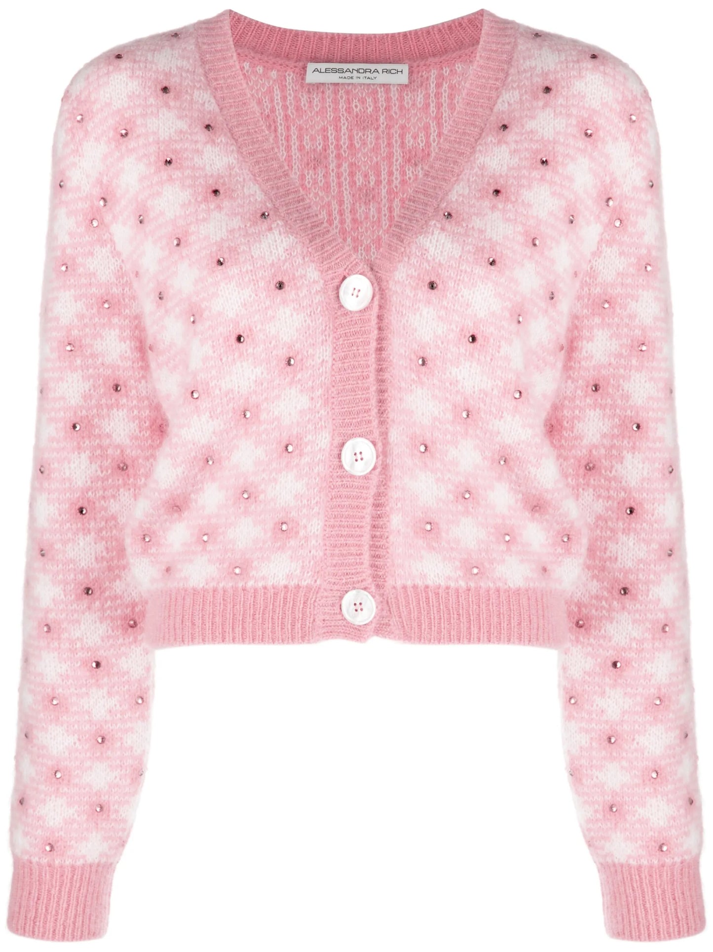 rhinestone-embellished gingham cardigan