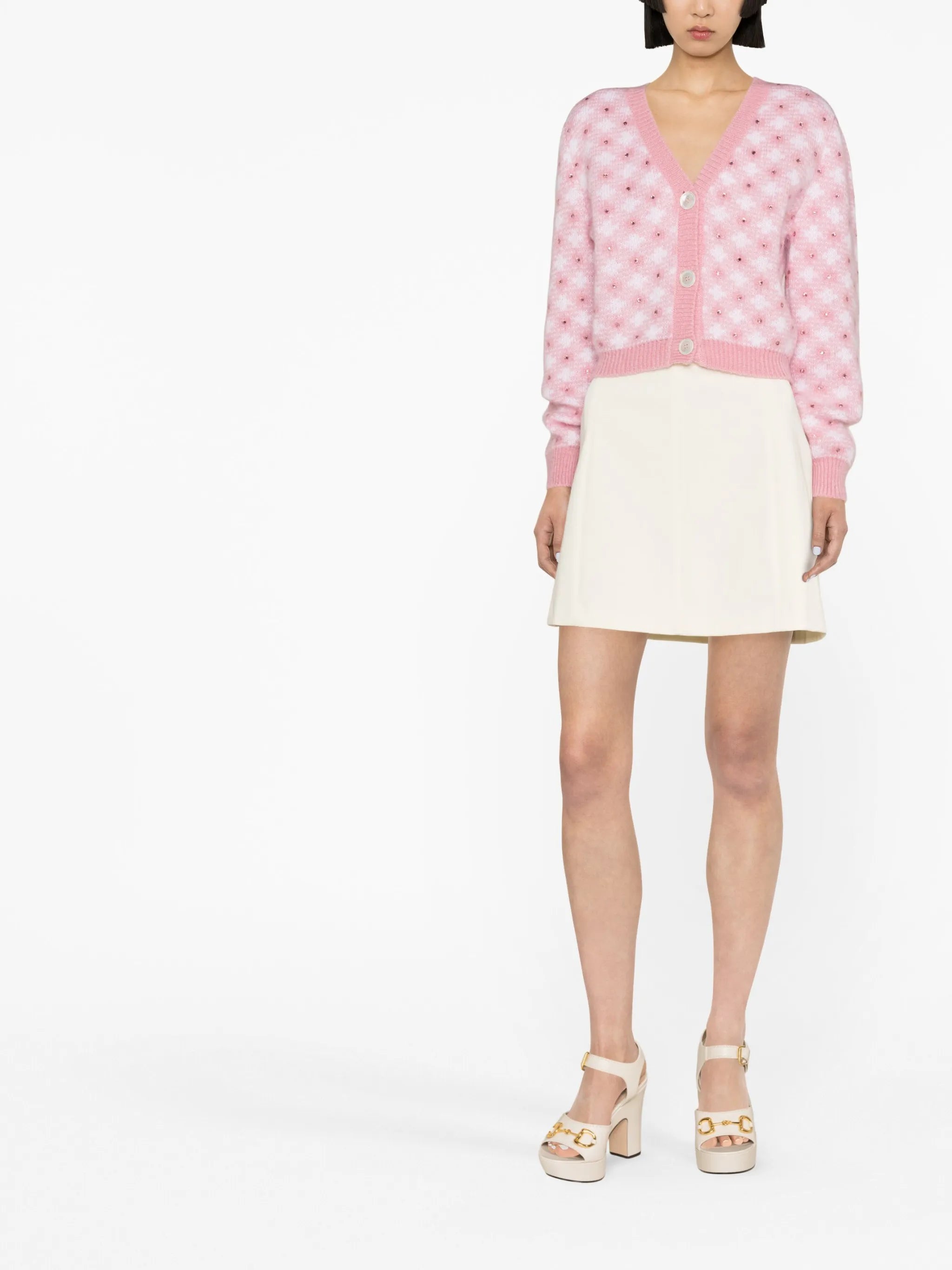 rhinestone-embellished gingham cardigan