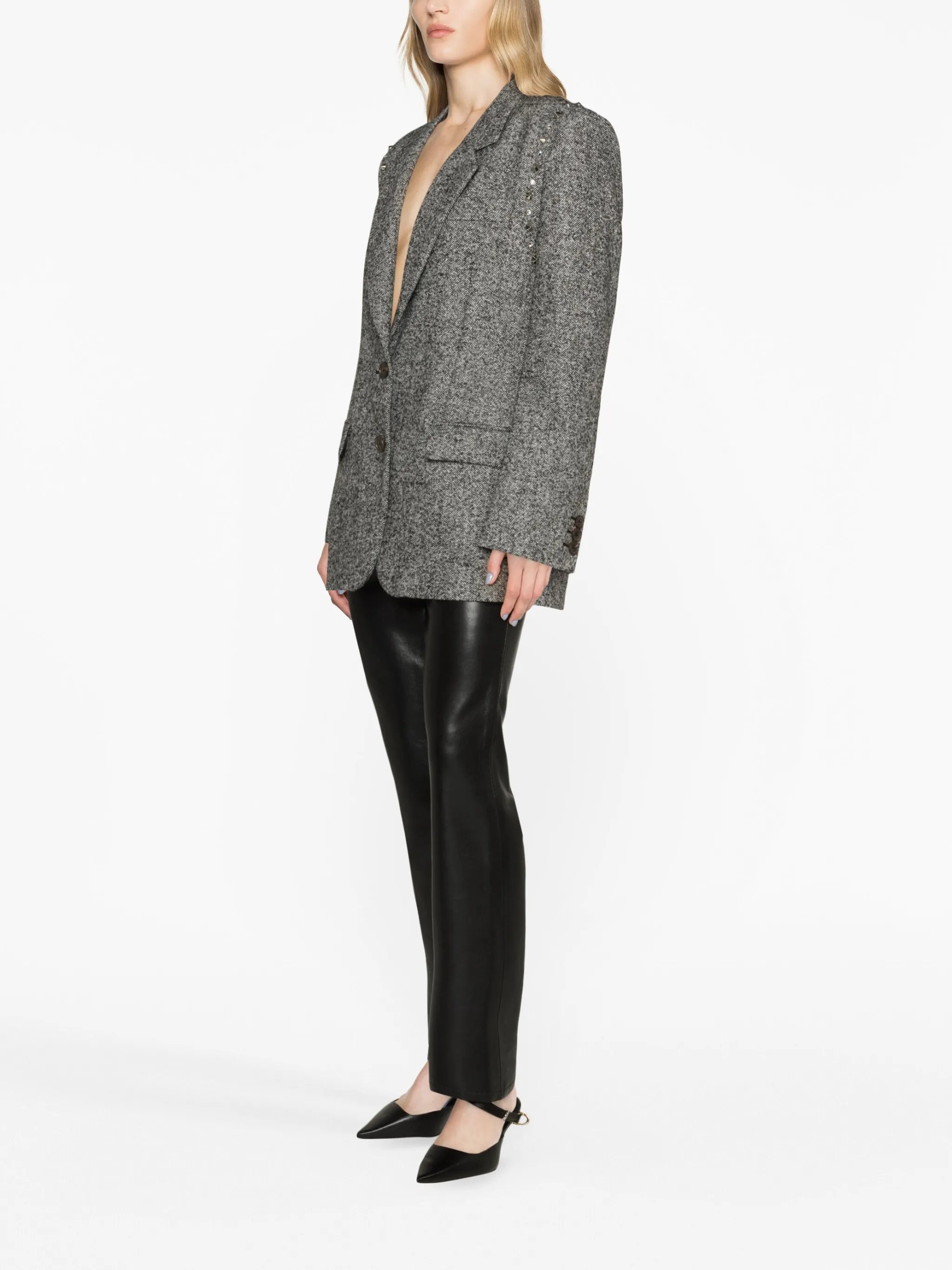 herringbone embellished double-breasted blazer