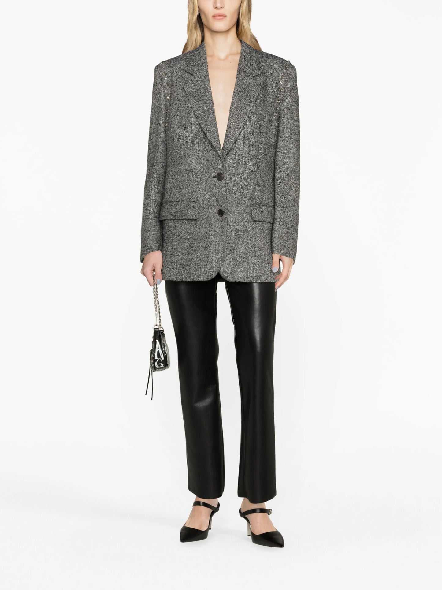 herringbone embellished double-breasted blazer