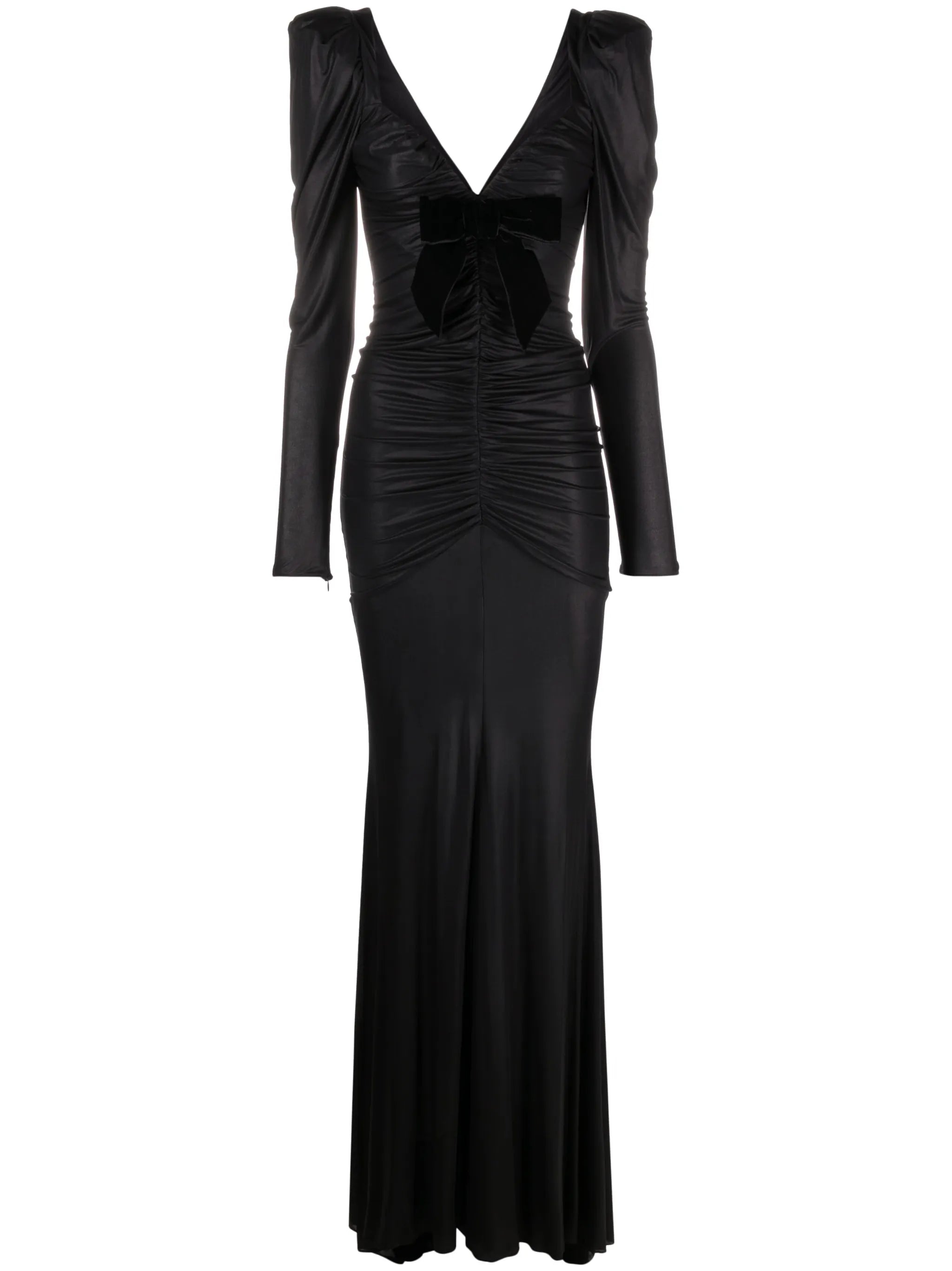 gathered bow-embellished gown