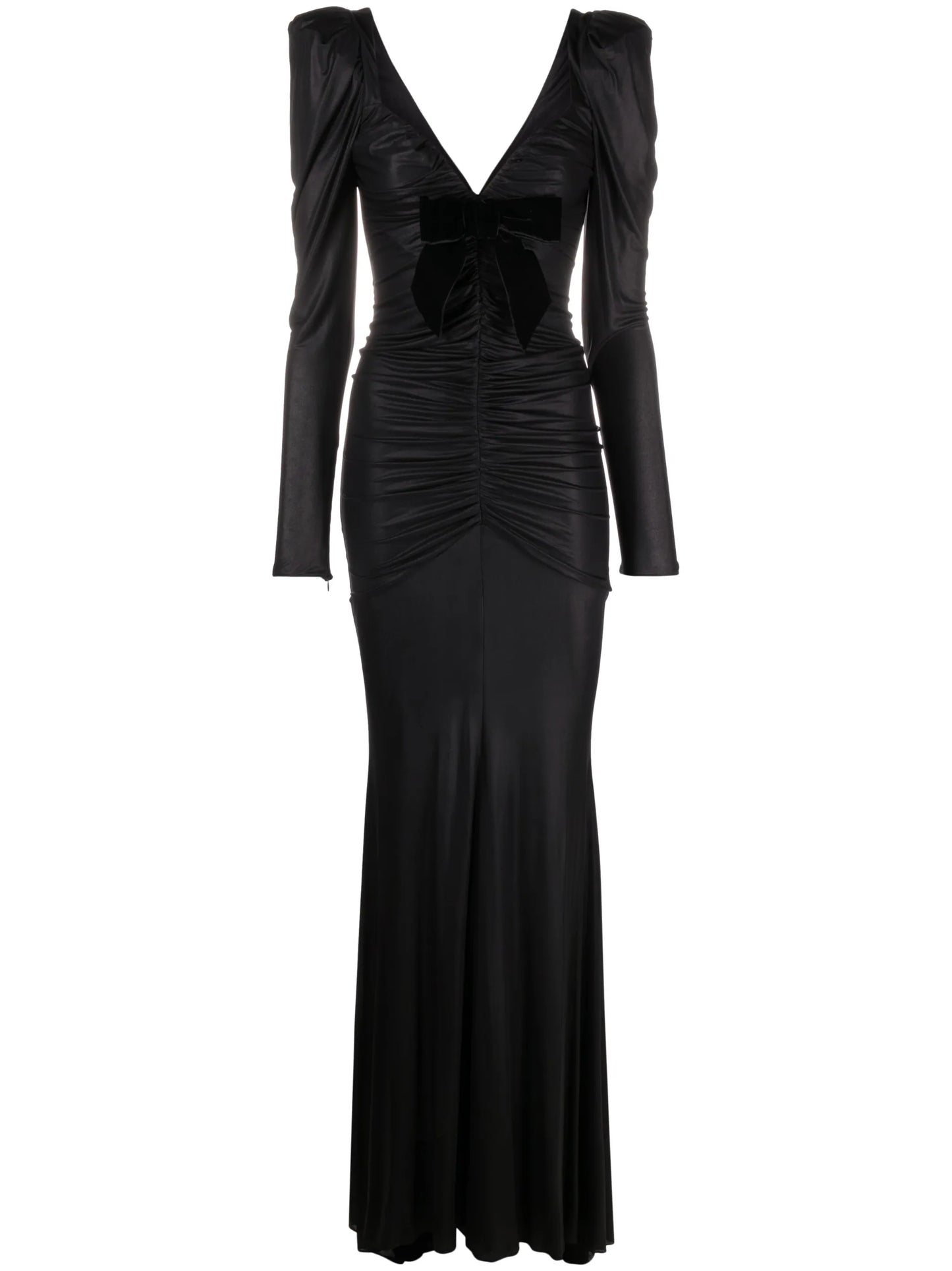 gathered bow-embellished gown