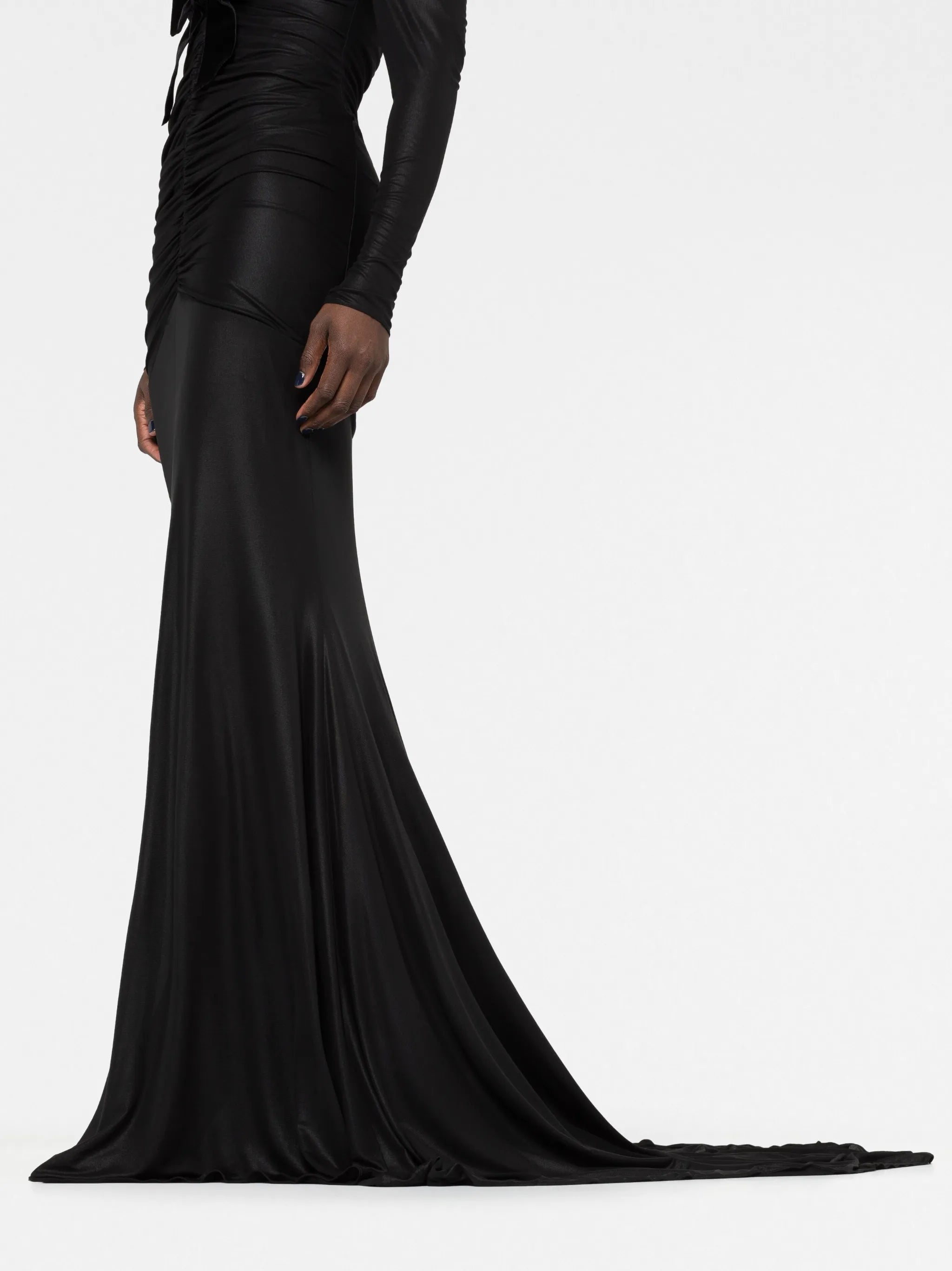 gathered bow-embellished gown