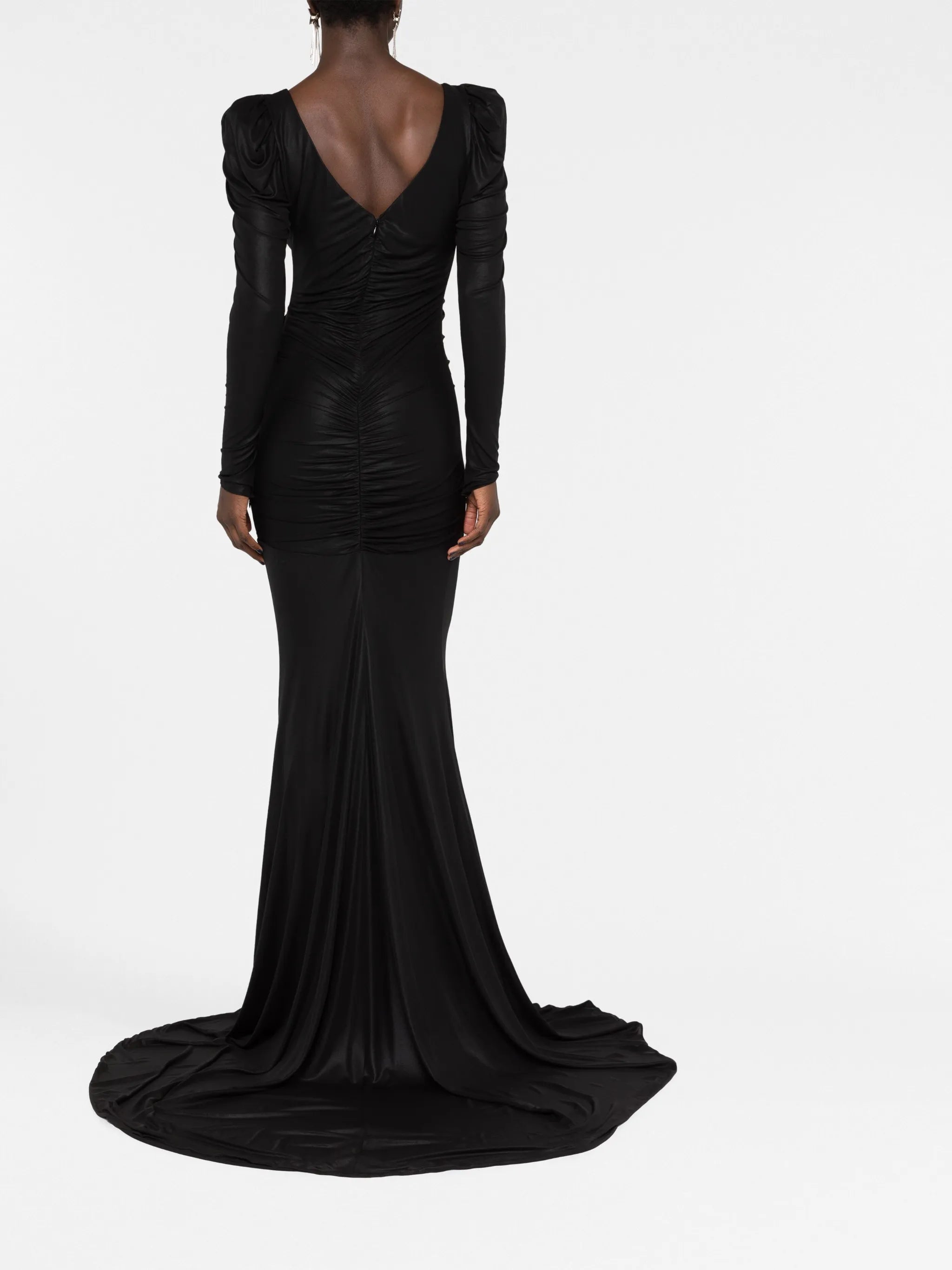 gathered bow-embellished gown