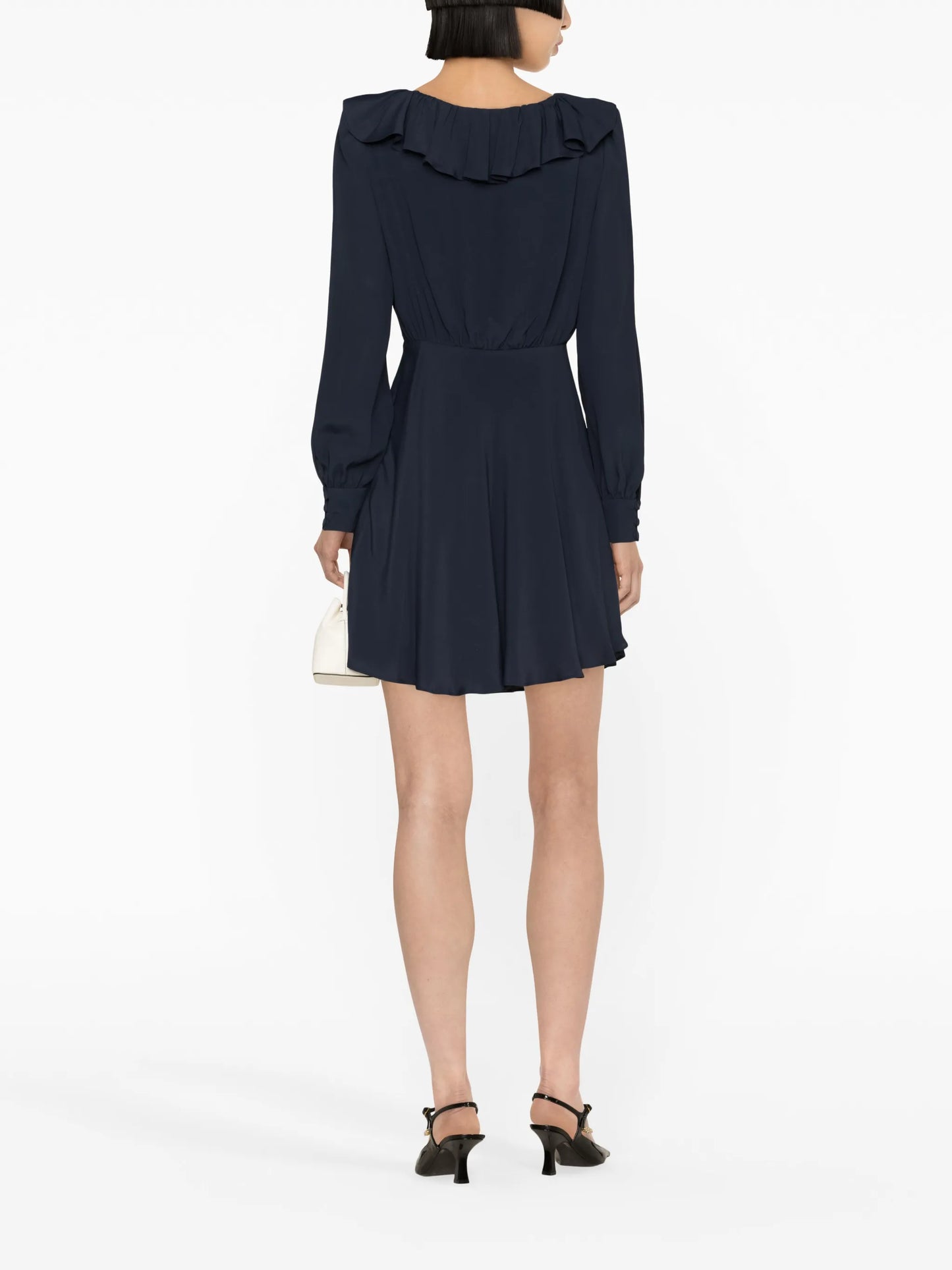 bow-embellished ruffle-trim minidress