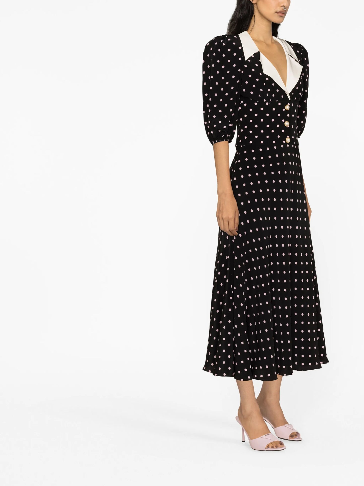 polka-dot silk midi dress