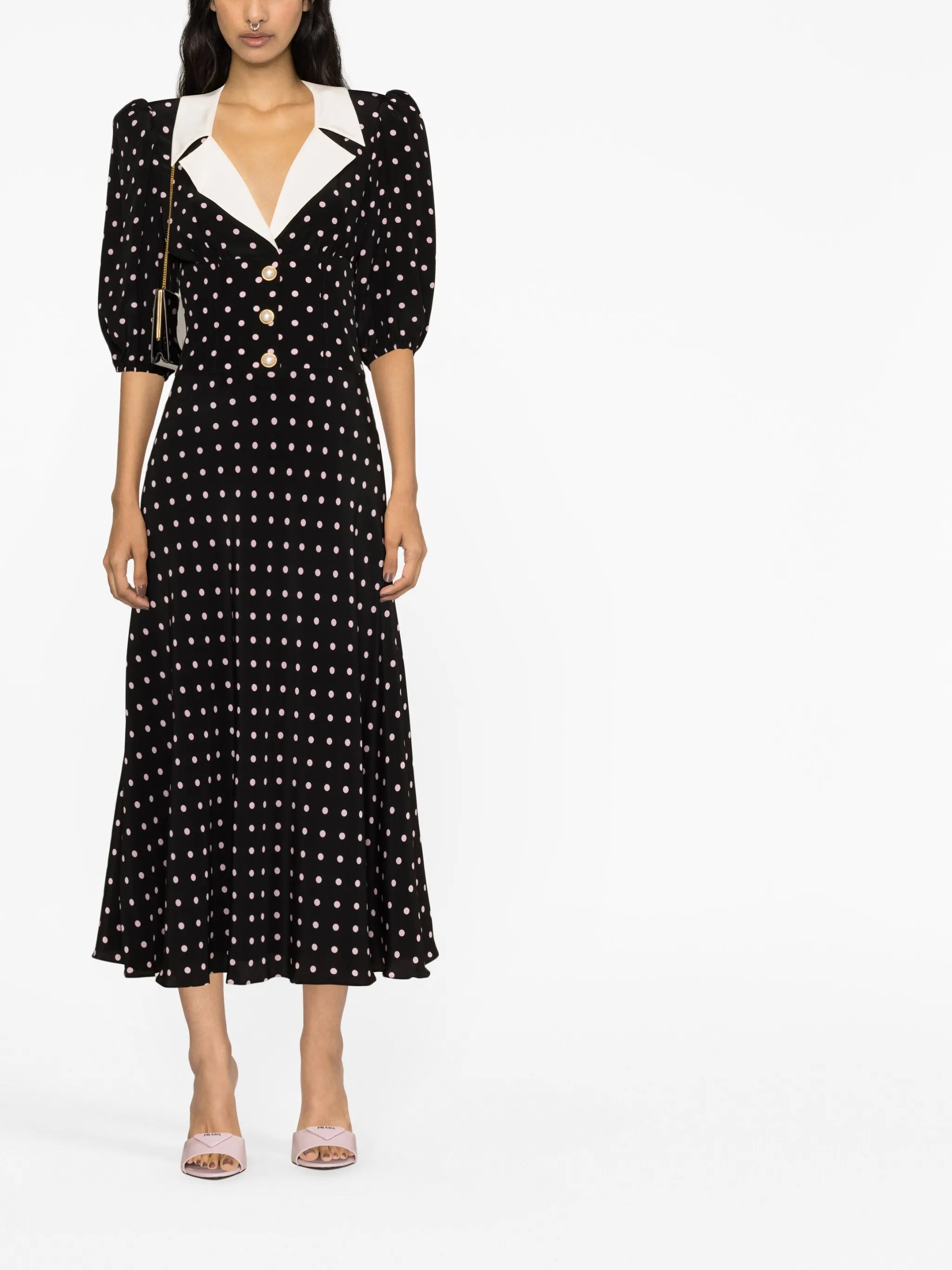 polka-dot silk midi dress