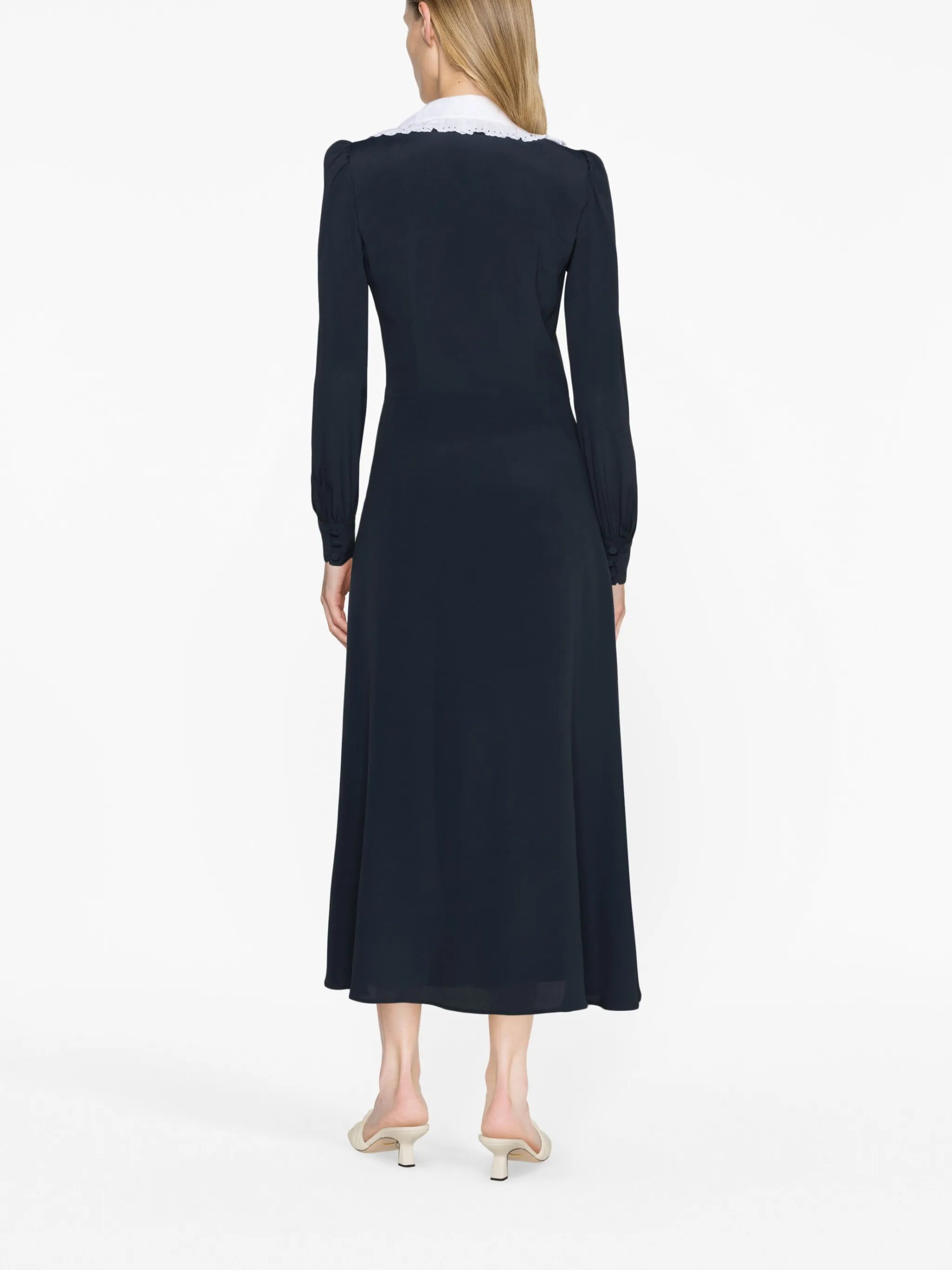 oversized-collar midi dress