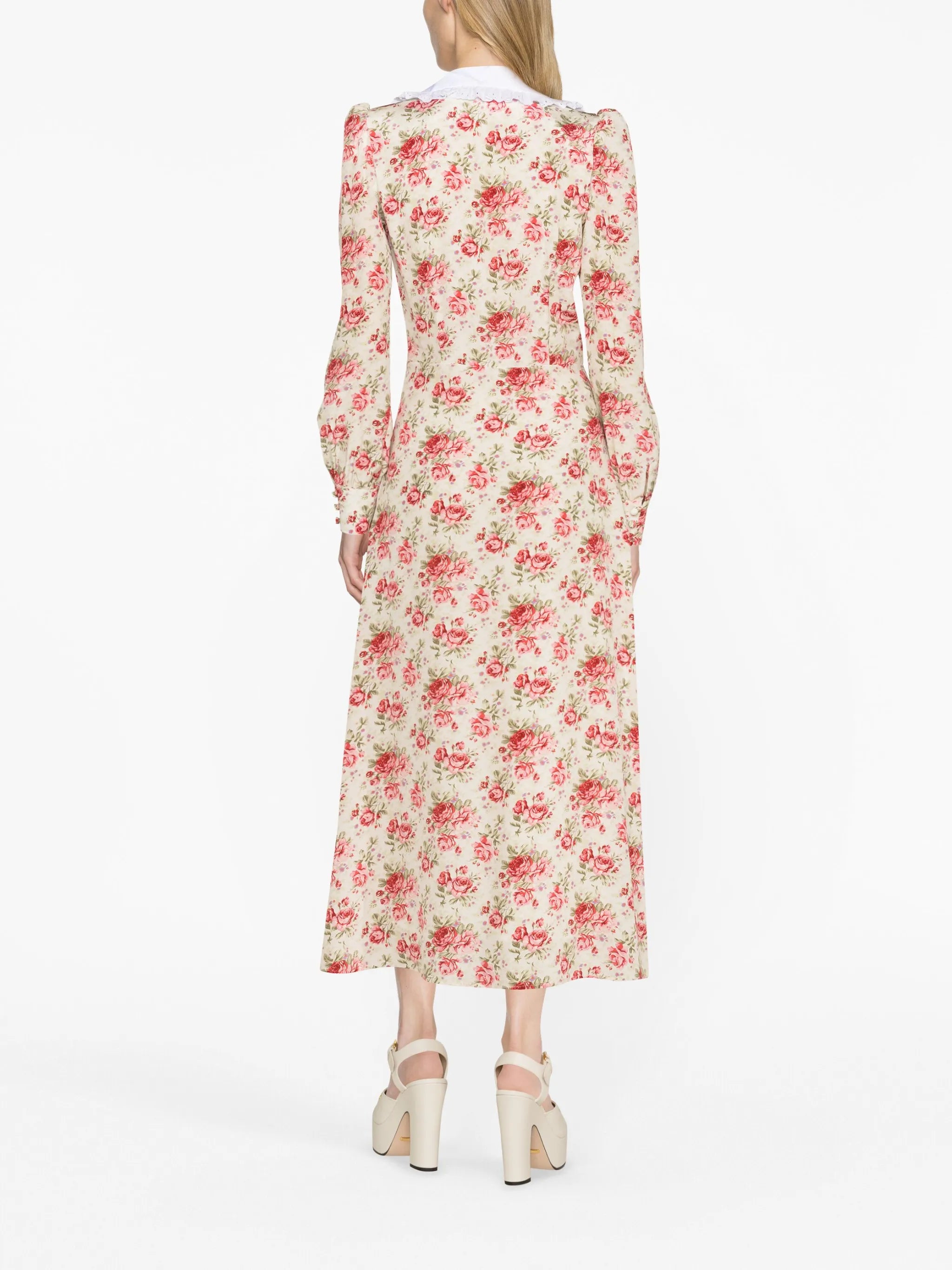 rose-print silk midi dress