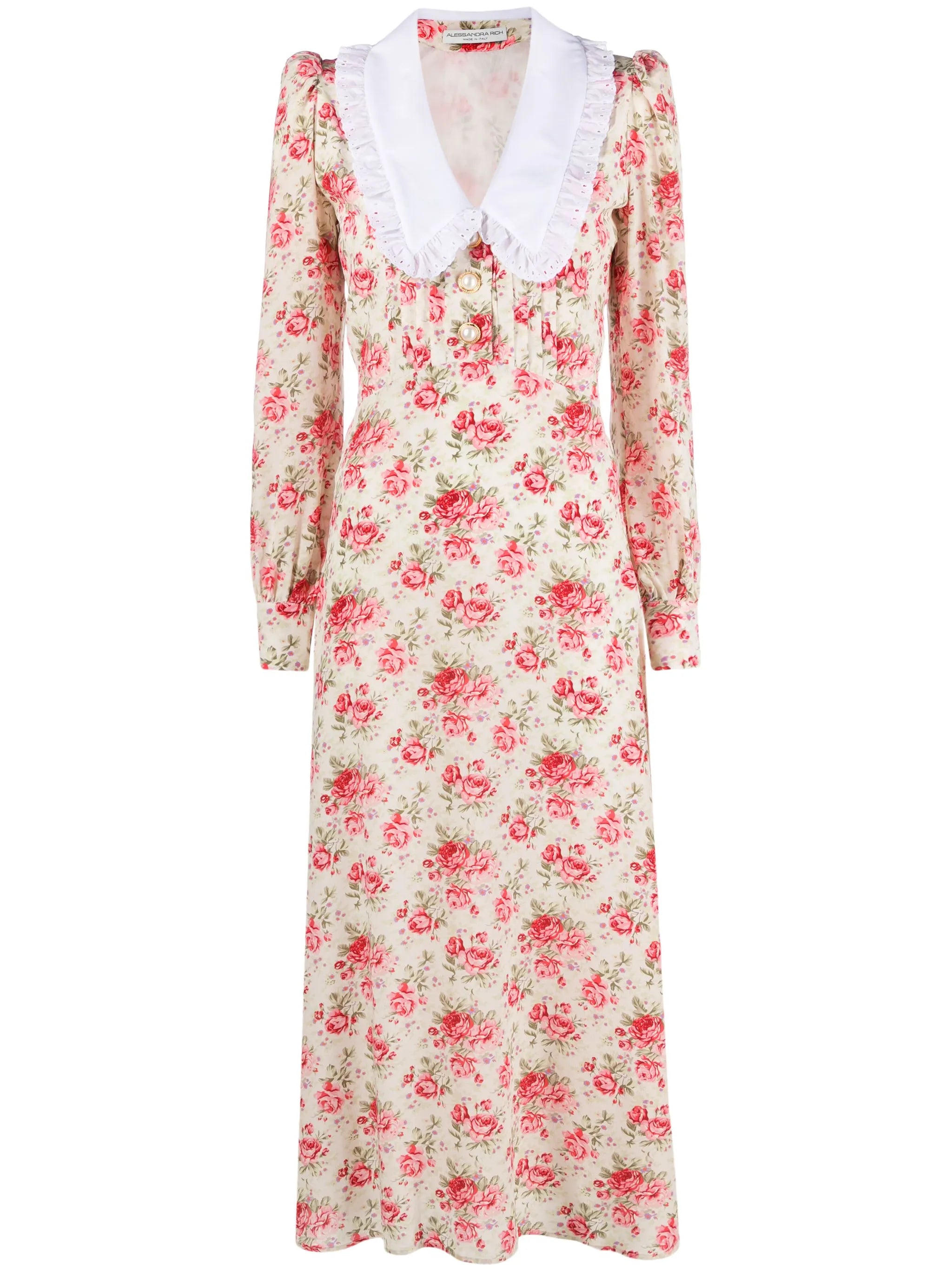 rose-print silk midi dress