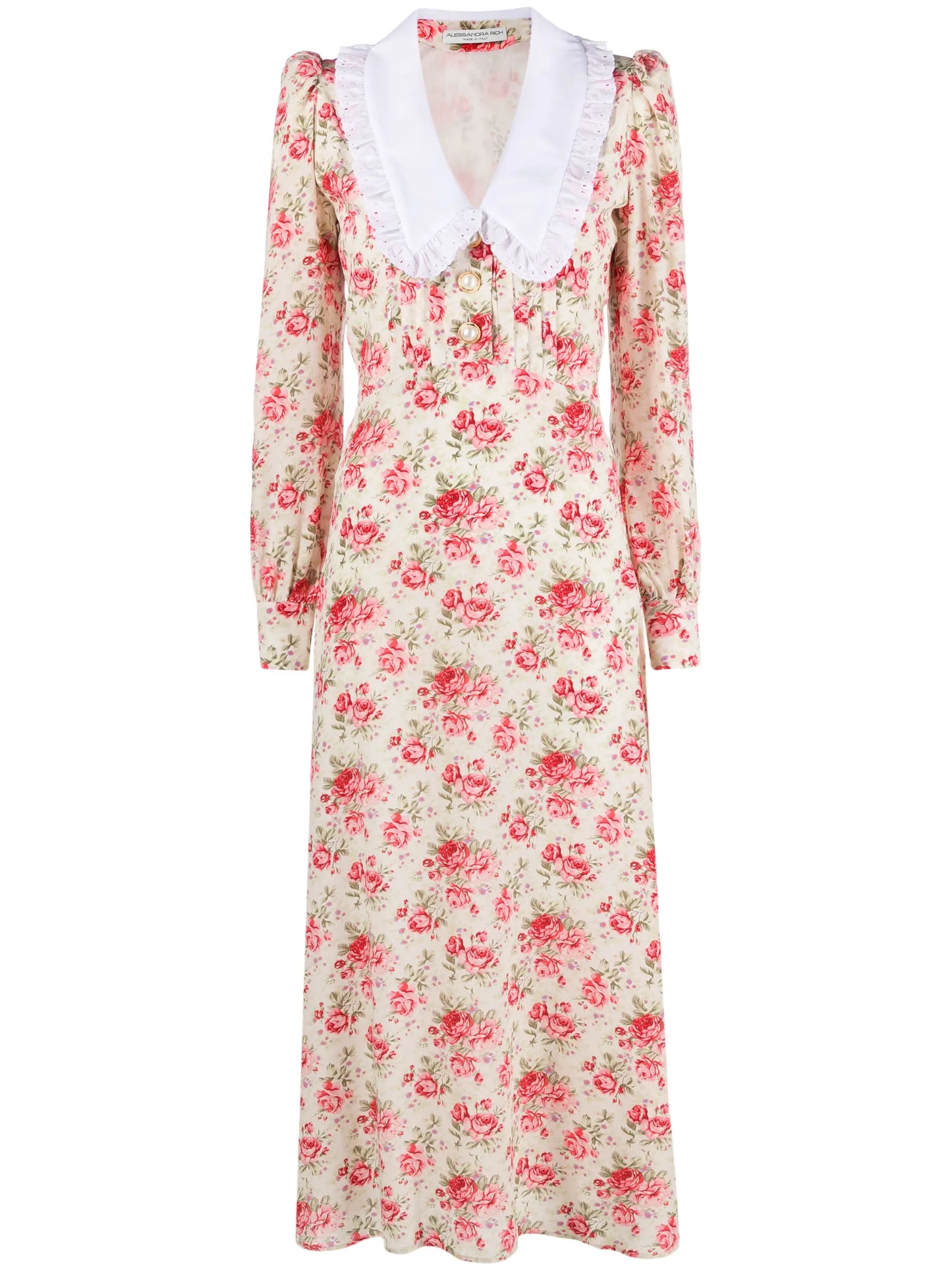 rose-print silk midi dress