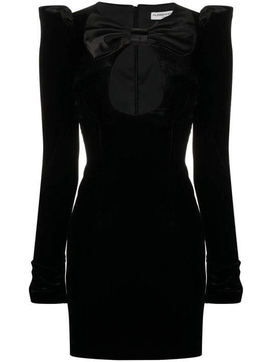 bow-detail velvet minidress