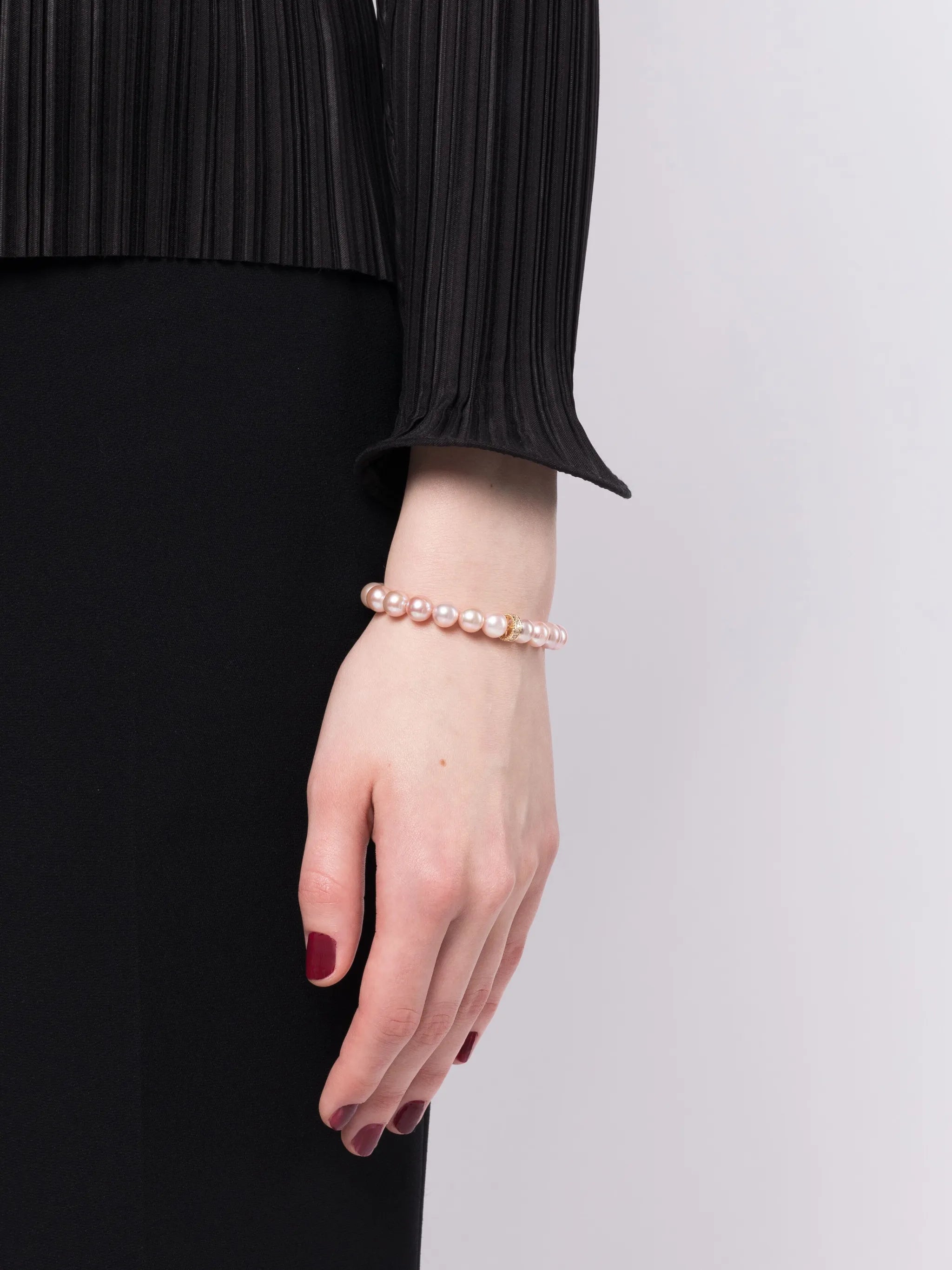 14kt yellow gold pearl and diamond bracelet