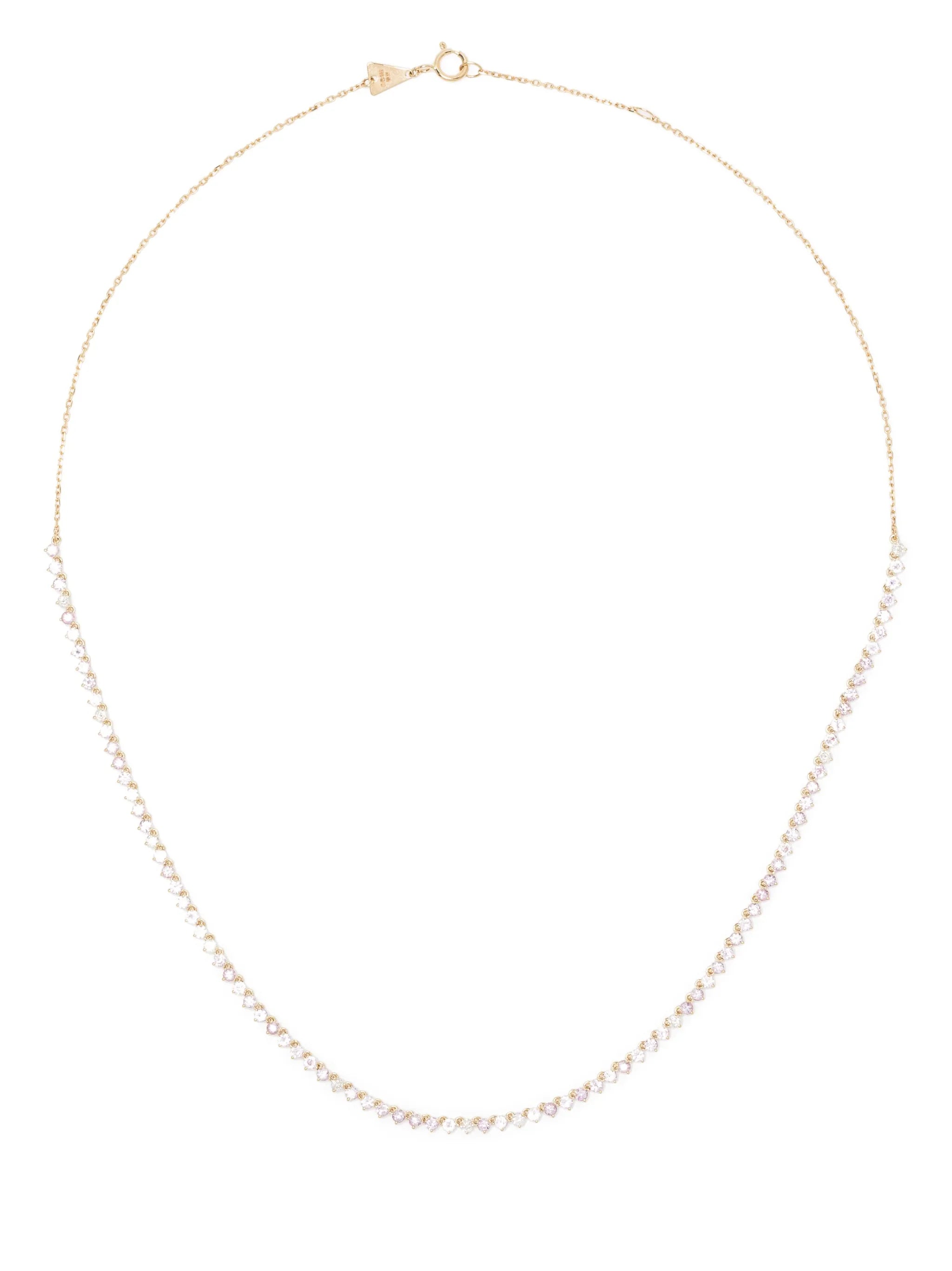 14kt yellow gold Half Riviera diamond and sapphire necklace