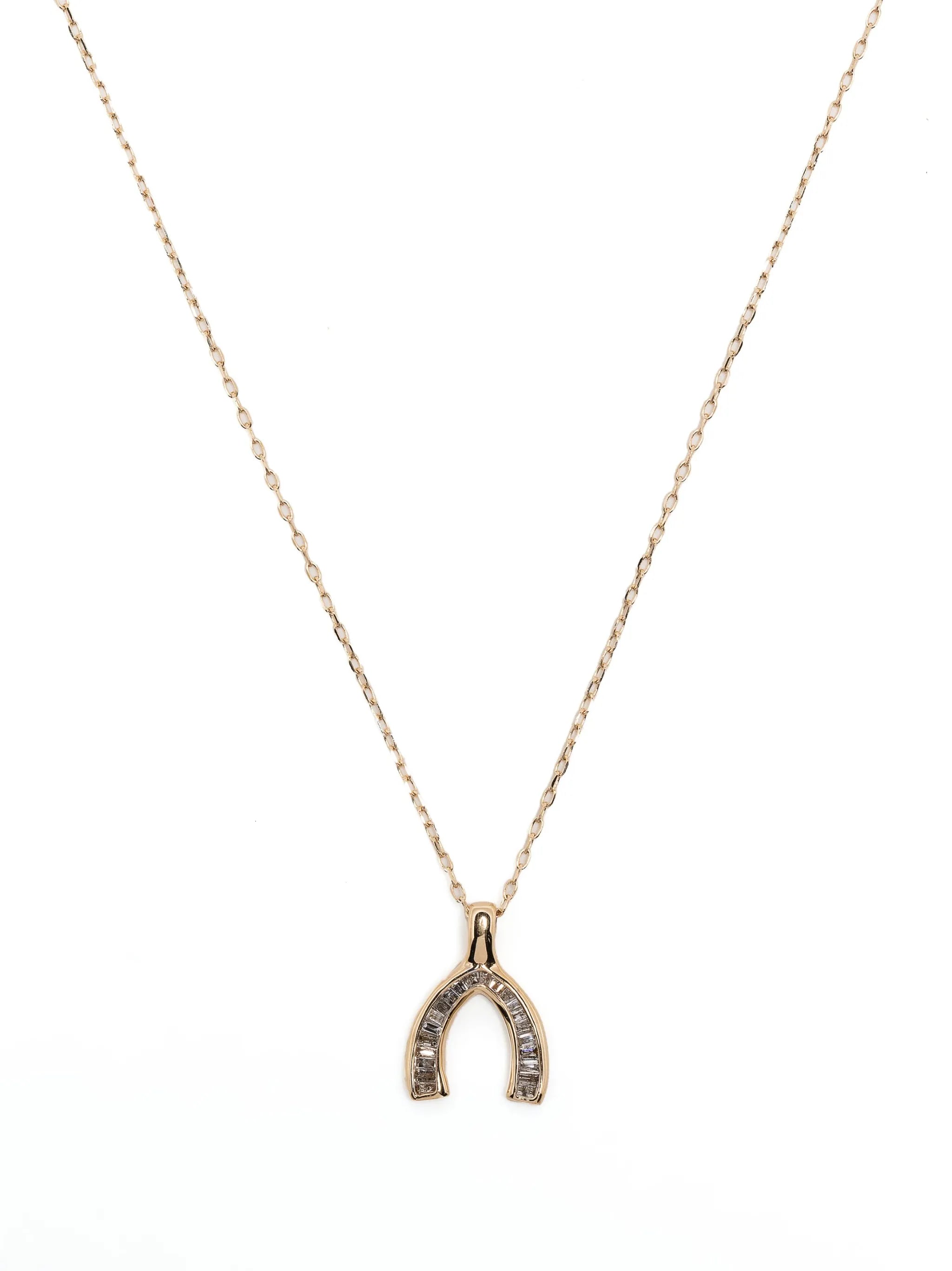 14kt yellow gold Wishbone diamond necklace
