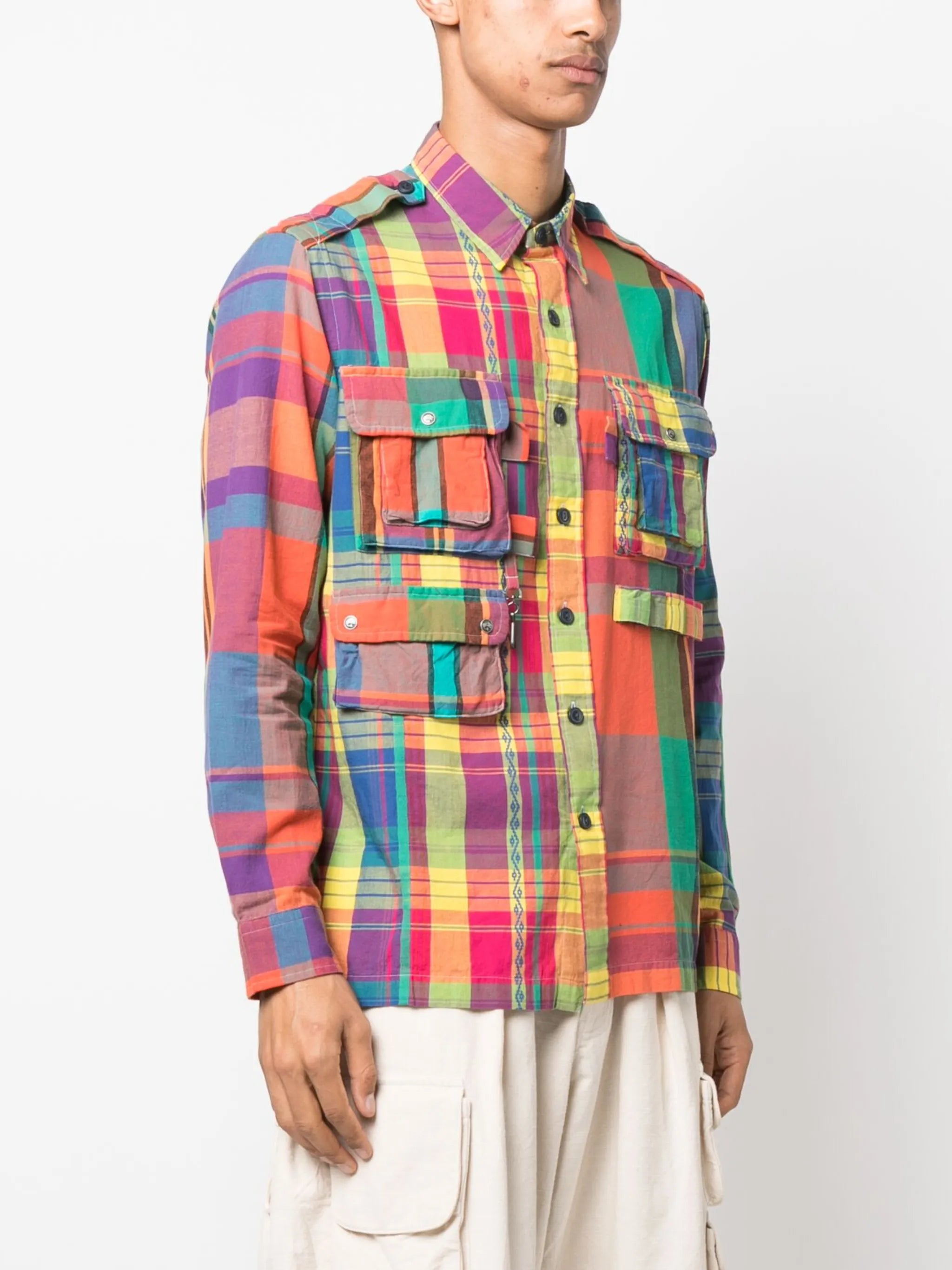 checkered multi-pocket shirt