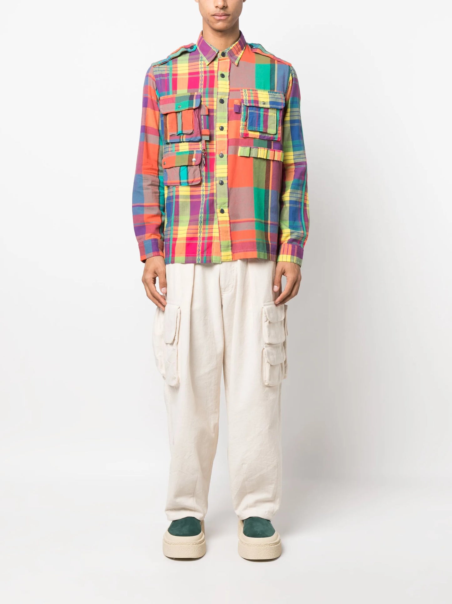 checkered multi-pocket shirt