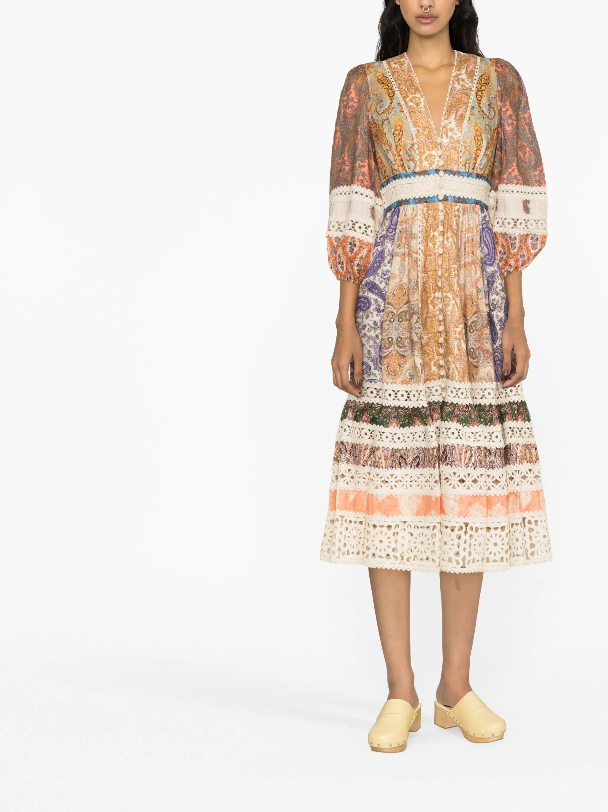 Devi printed linen midi dress
