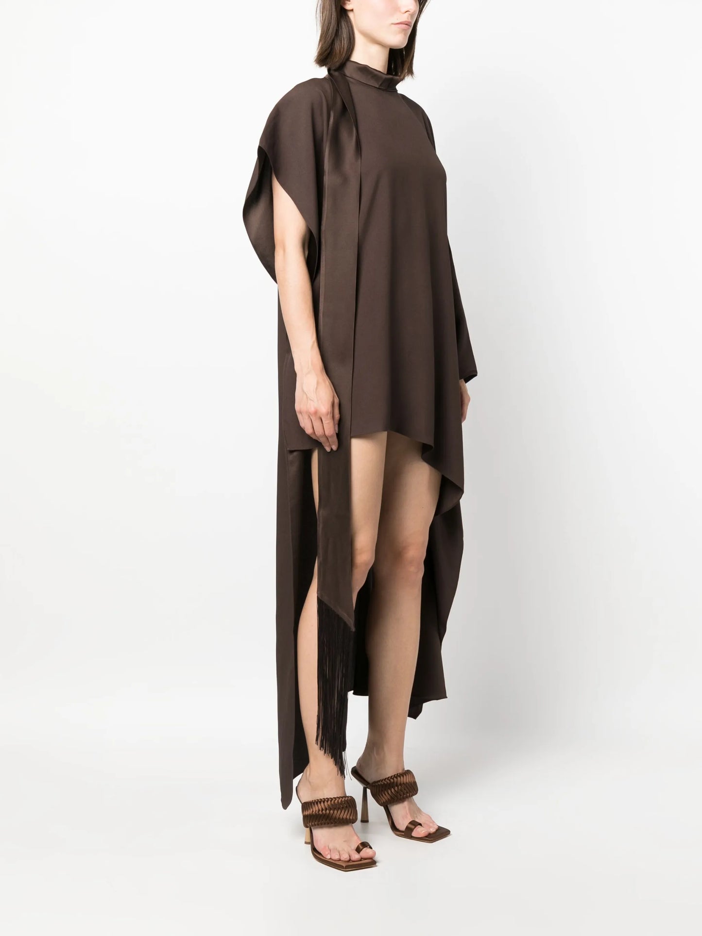 roll-neck asymmetric draped dress