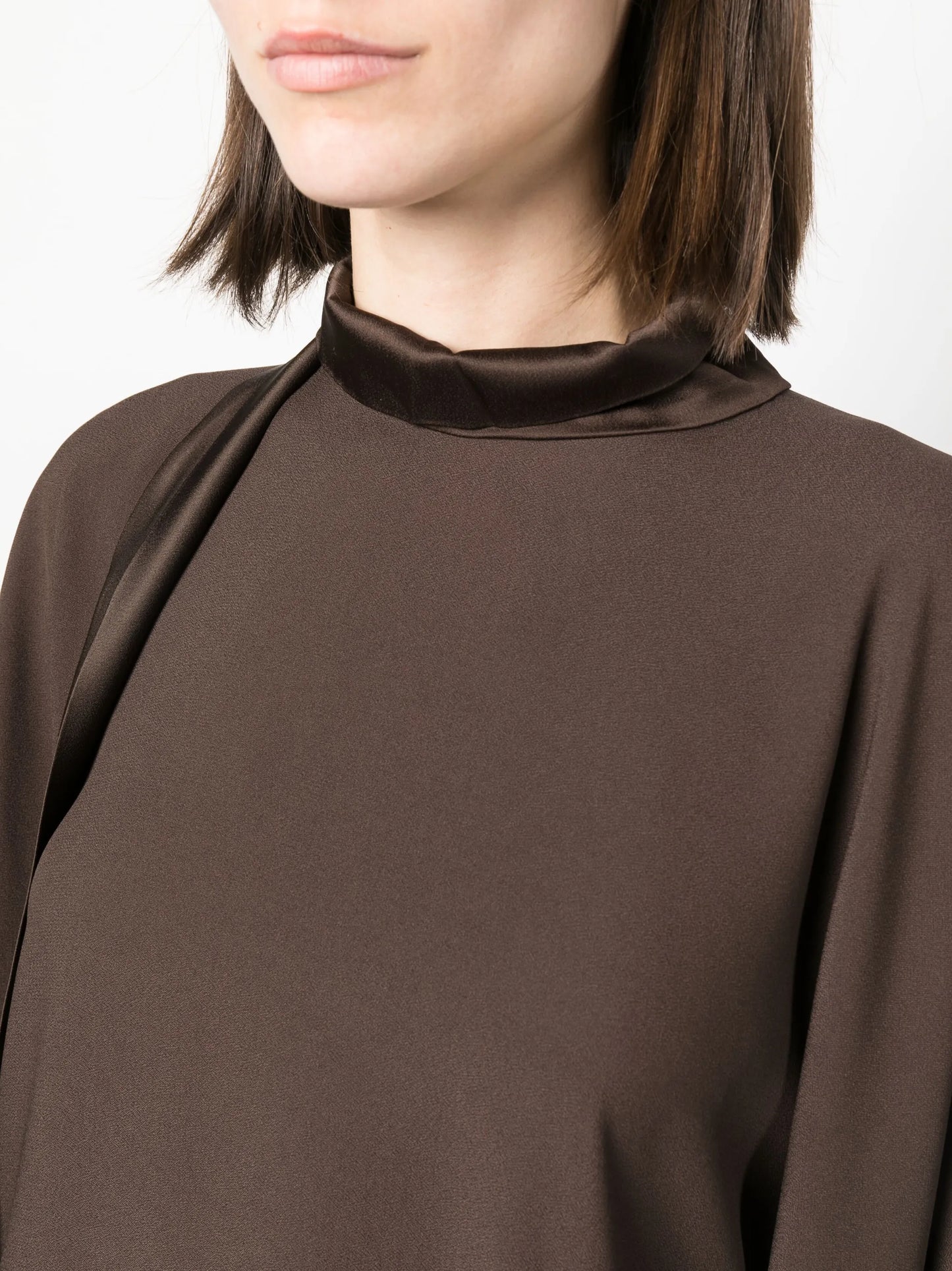 roll-neck asymmetric draped dress