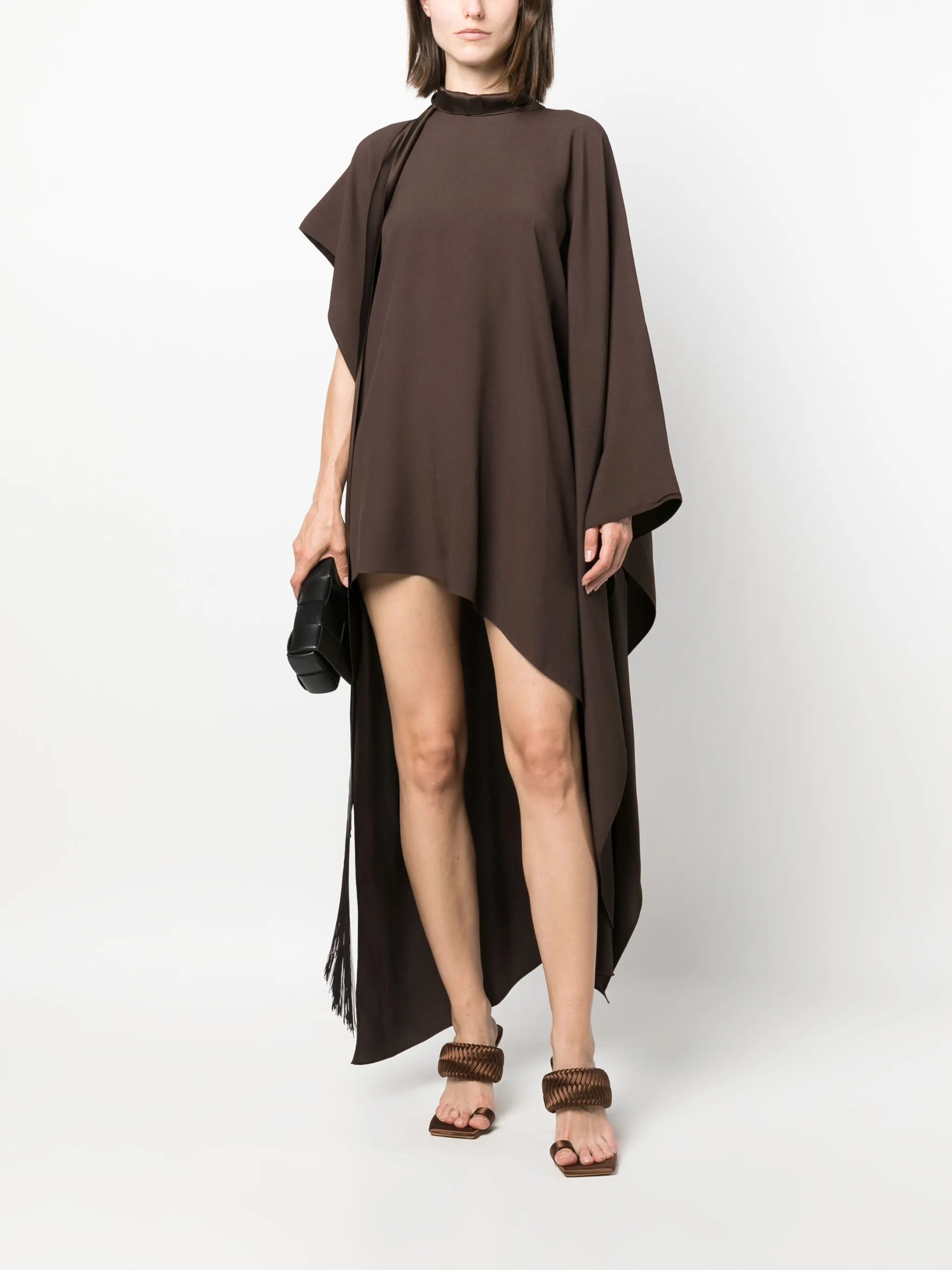 roll-neck asymmetric draped dress