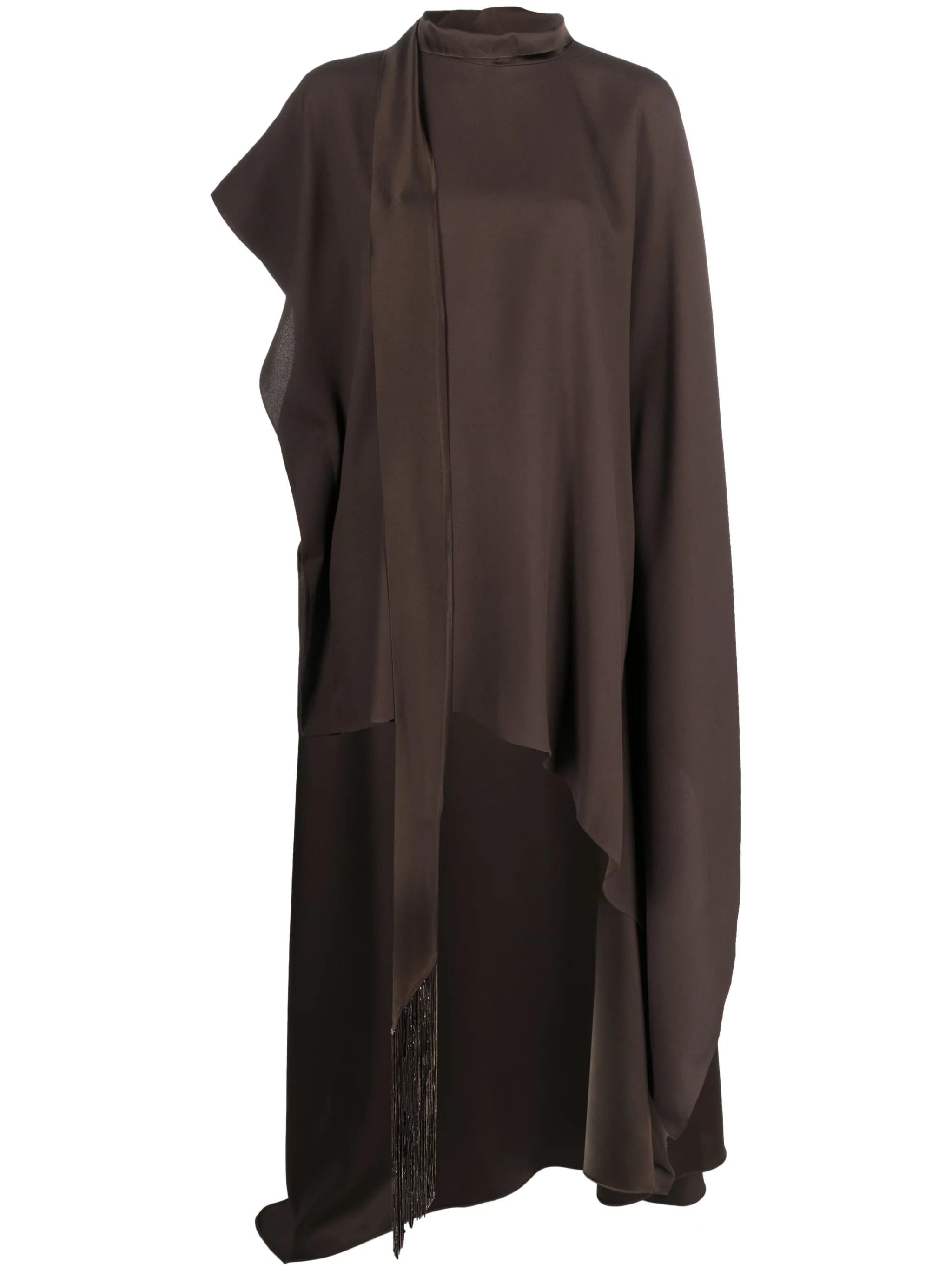 roll-neck asymmetric draped dress