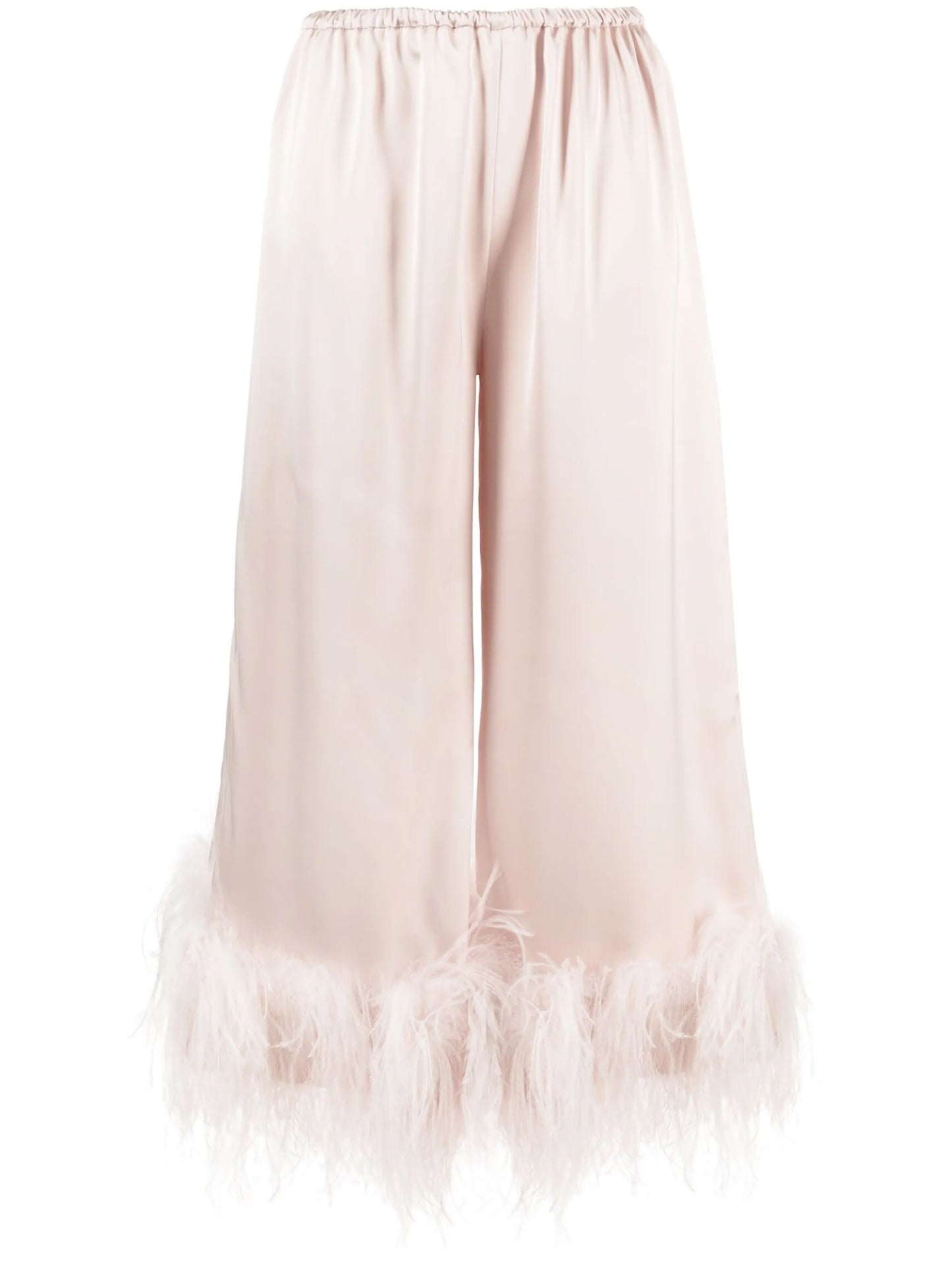 feather-trimmed wide-leg trousers