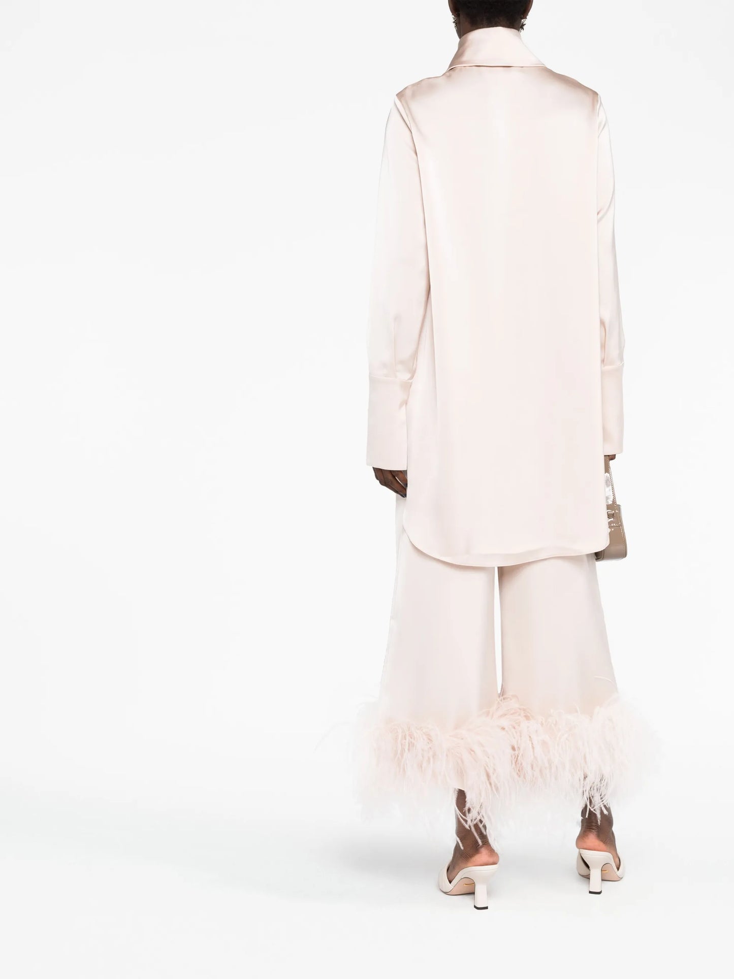 feather-trimmed wide-leg trousers