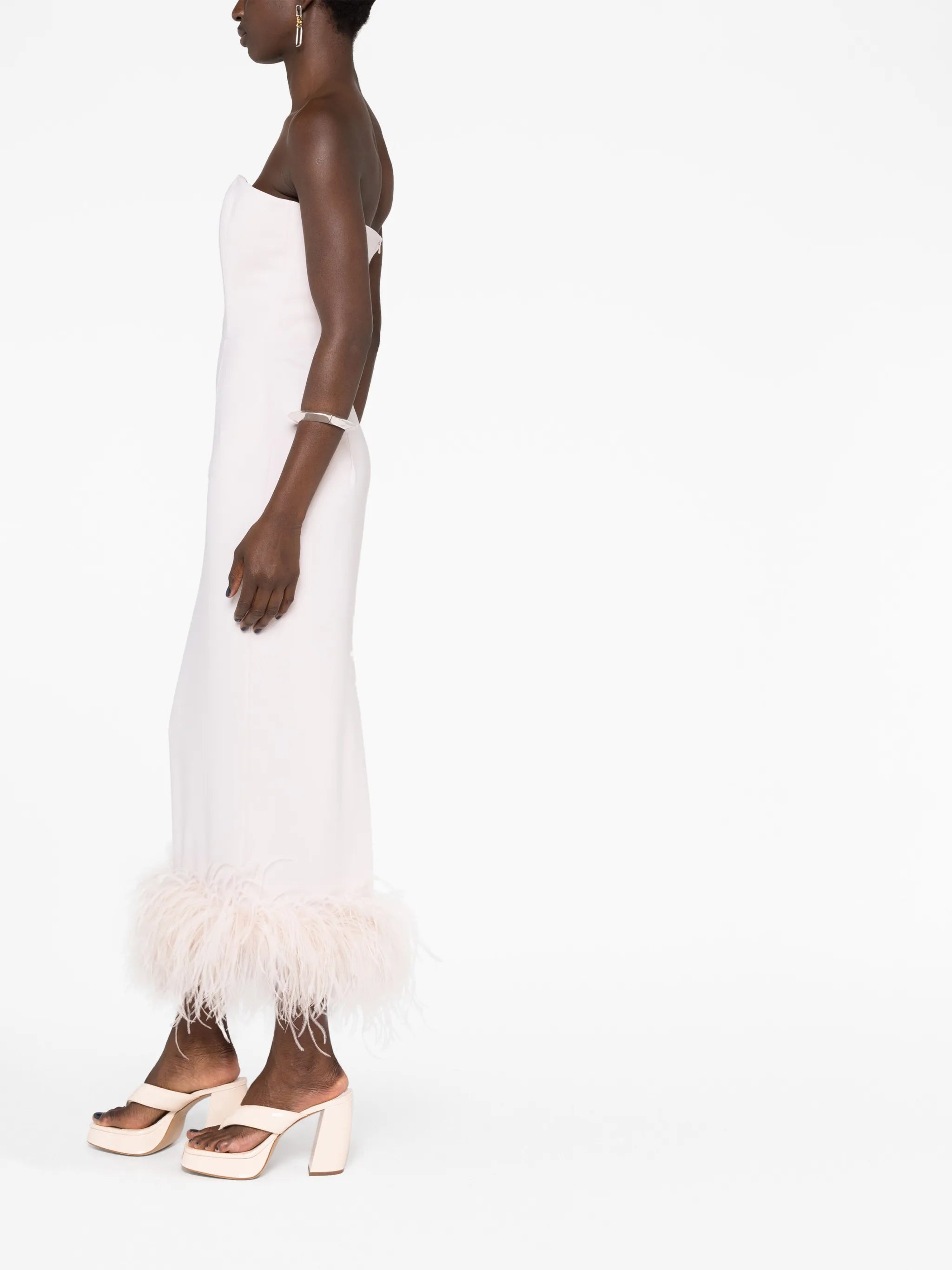 Minelli feather-trim strapless dress