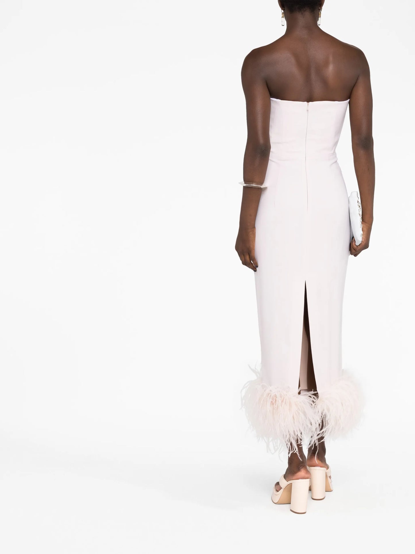Minelli feather-trim strapless dress