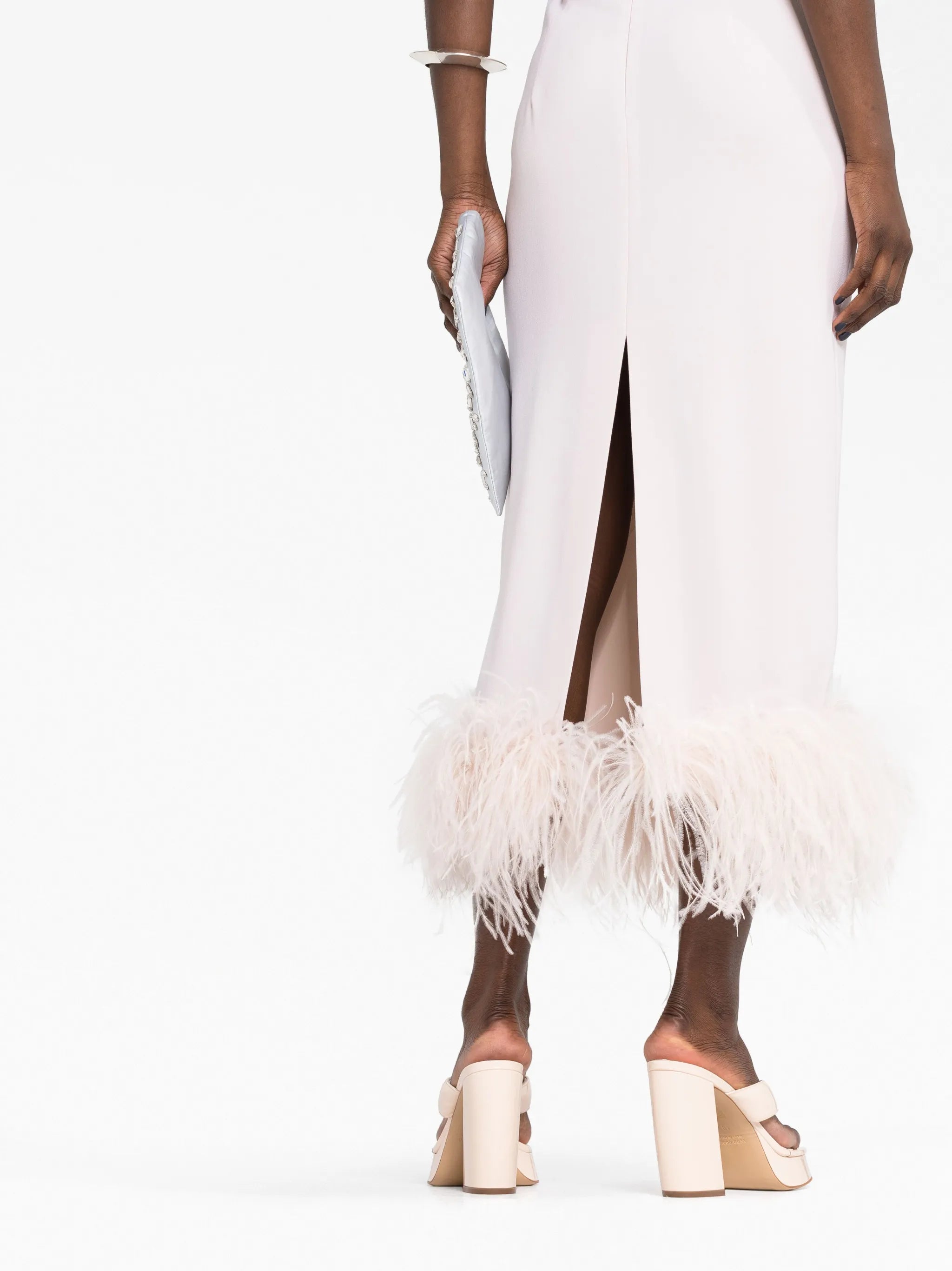 Minelli feather-trim strapless dress