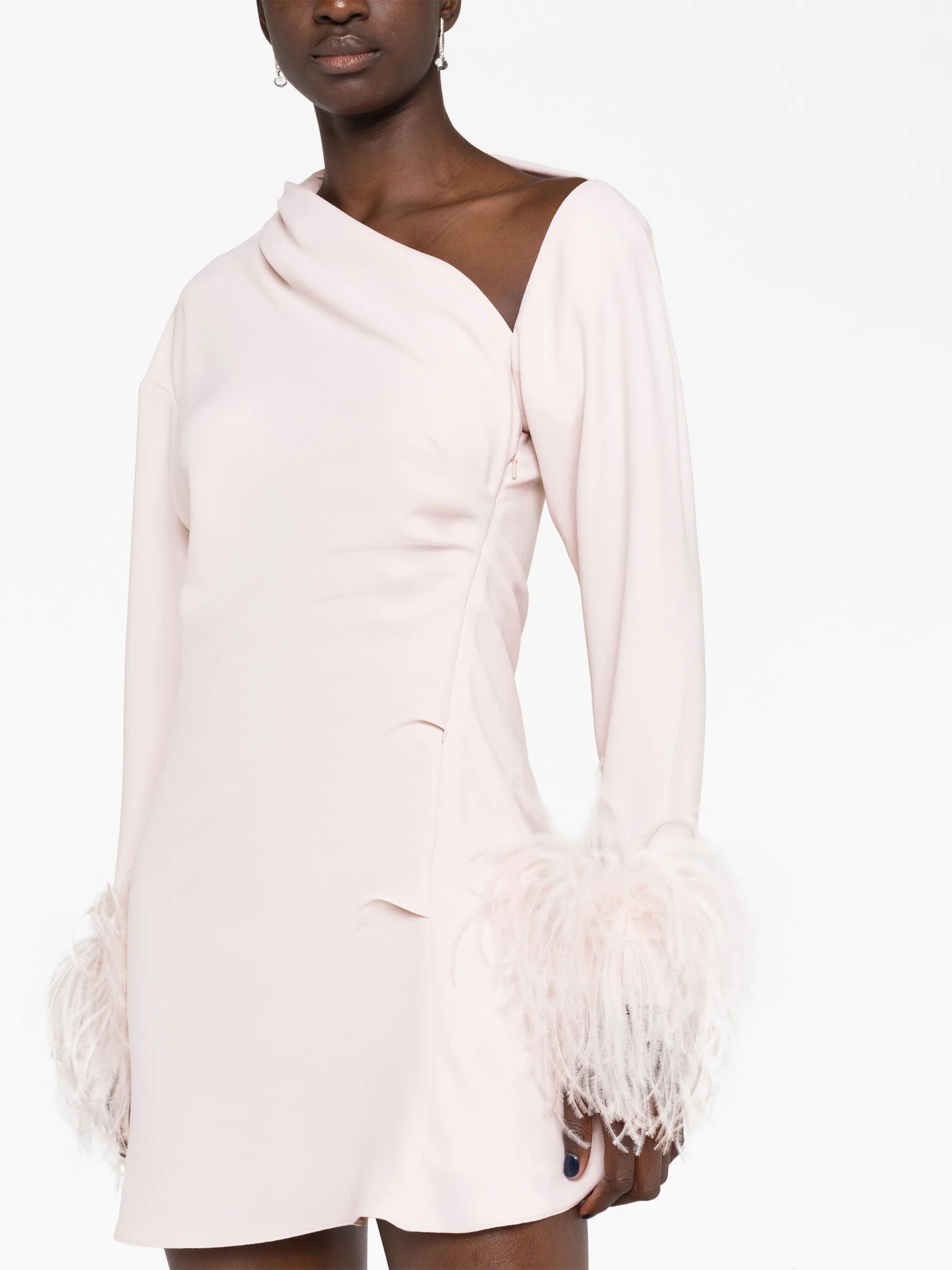 Adelaide feather-cuff minidress