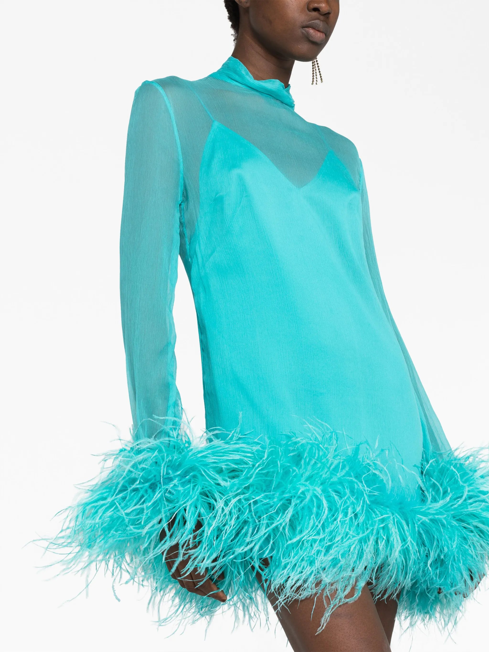 Gina Spirito feather-trim minidress