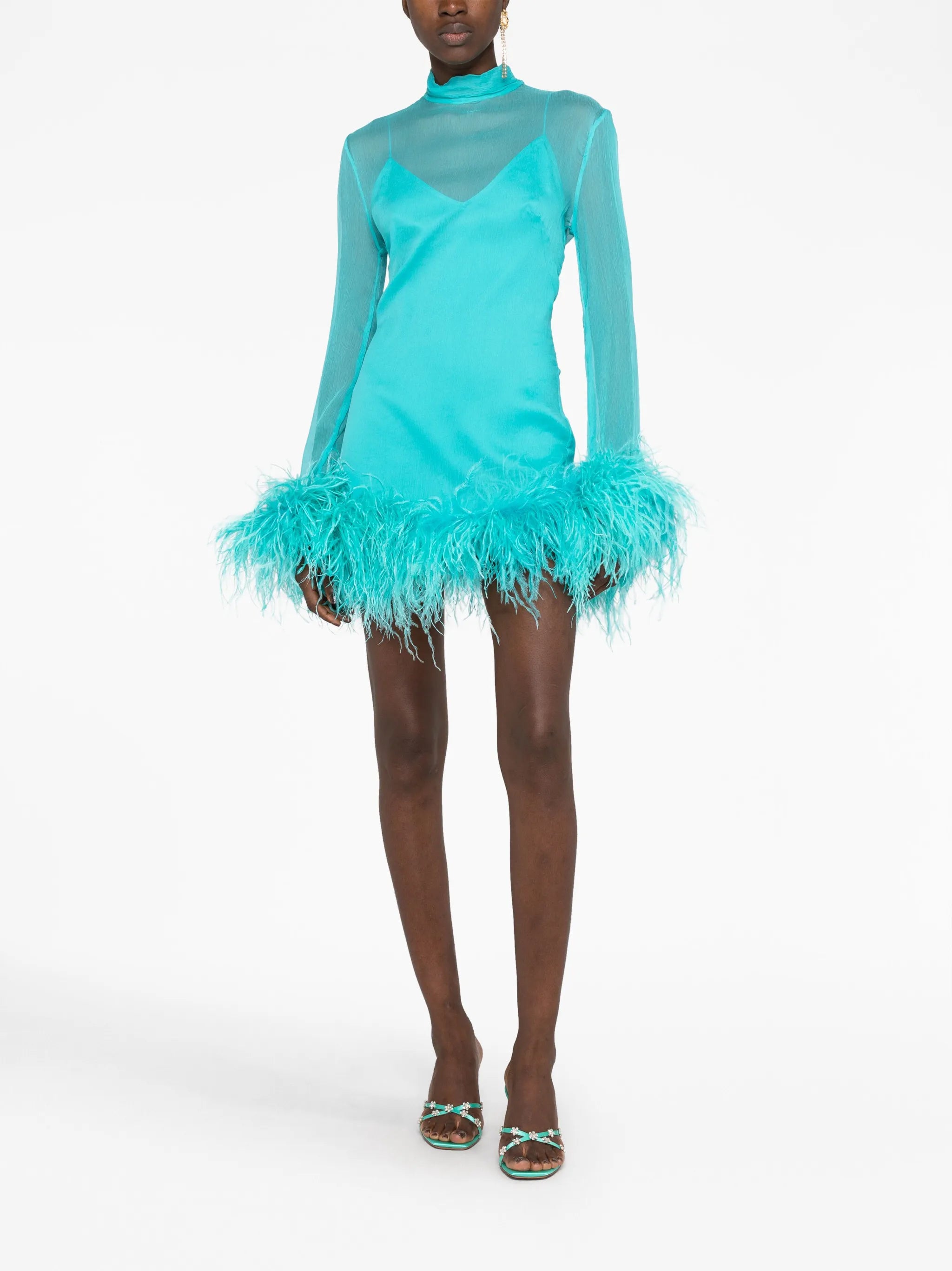 Gina Spirito feather-trim minidress