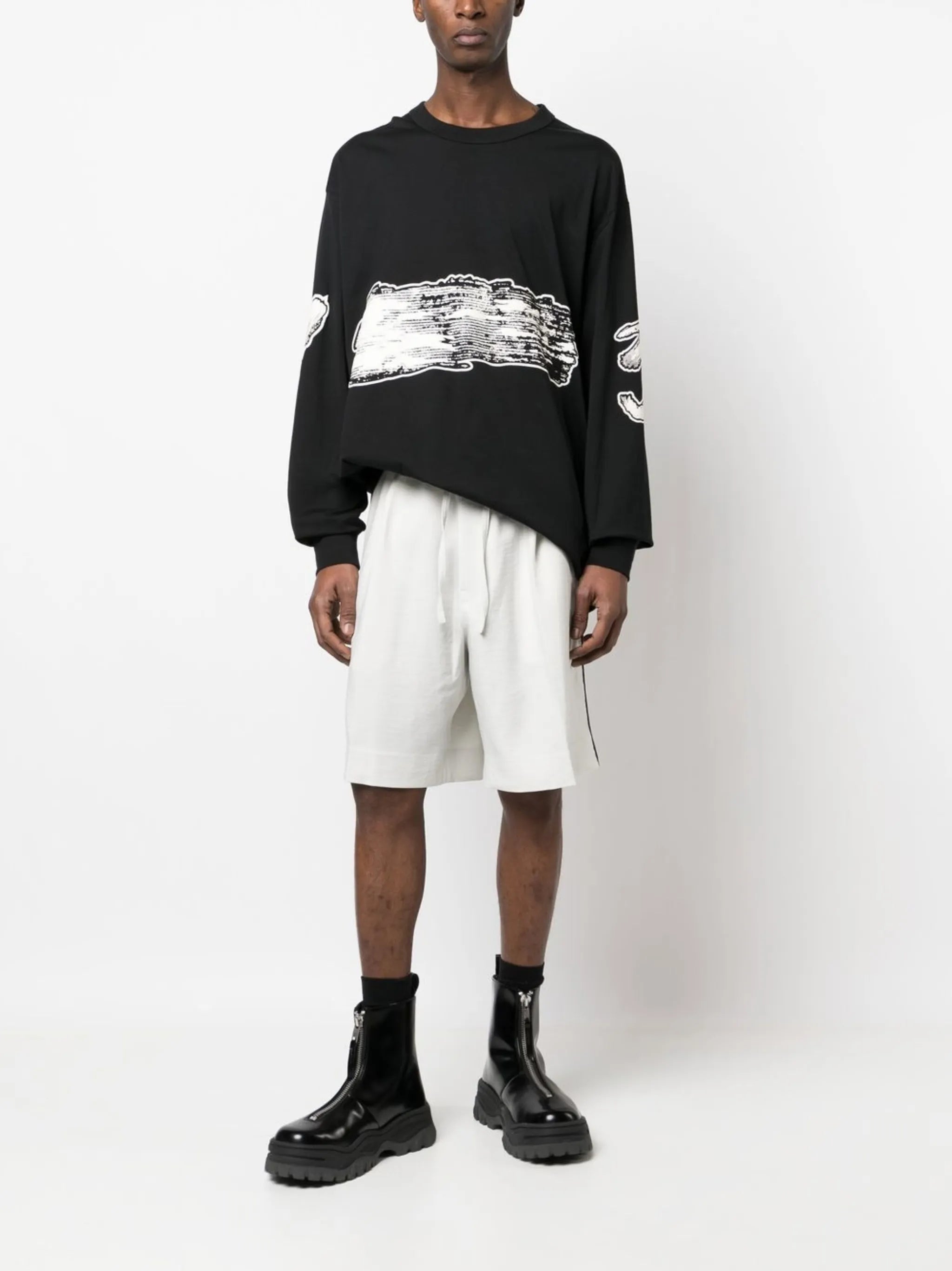 side-stripe cotton shorts