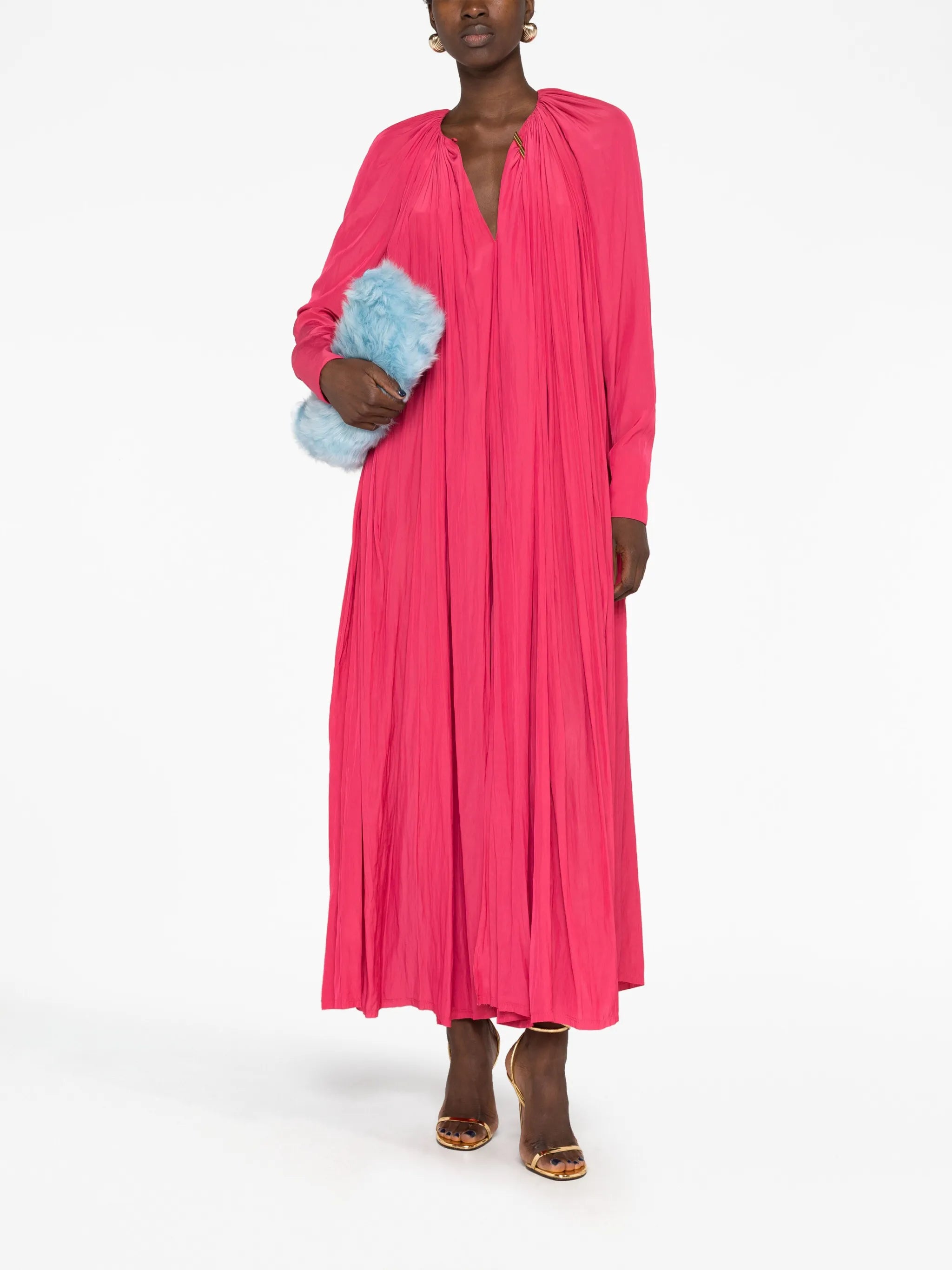 gathered charmeuse maxi dress